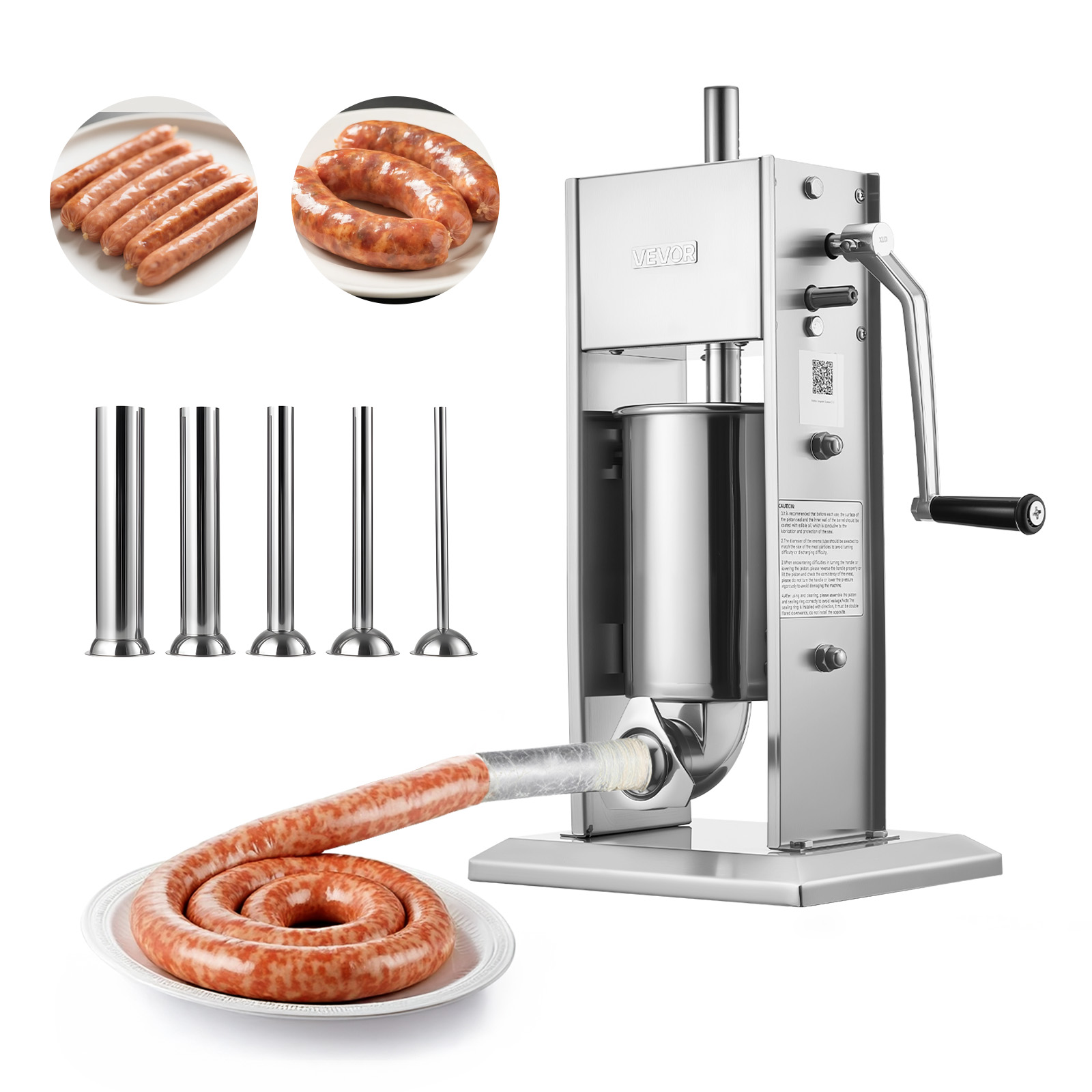 Vevor Manueller Wurstfüller 3 L, Vertikale Wurstfüllmaschine Mit 5 Füllrohren, Fleischfüllmaschine Zweistufiger Edelstahlfüller, Wurstpresse Geeignet Für Gewerblichen & Privaten Gebrauch