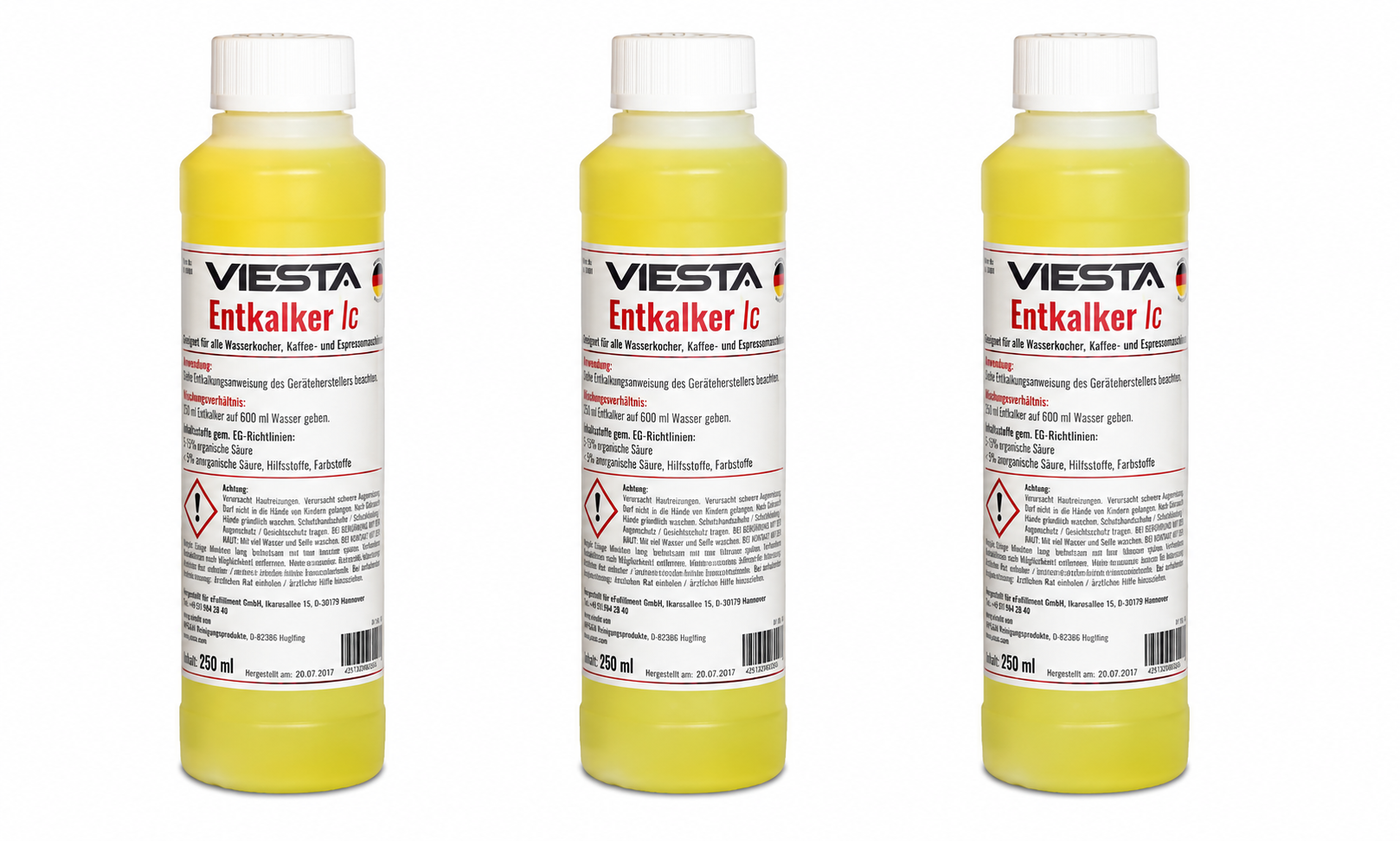 Viesta® Entkalker Ic 3x250 Ml (750ml) – Kalklöser Für Kaffeevollautomaten & Kaffeemaschinen – Amidosulfonsäure, Schnell & Rückstandsfrei – Vorratspack