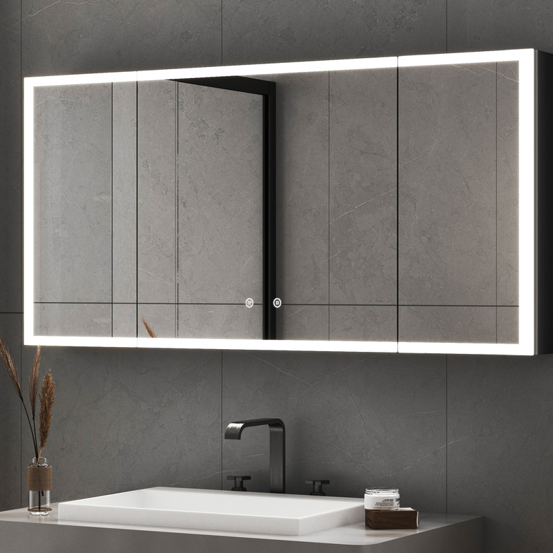 Wdwritti Großer Spiegelschrank Bad Mit Beleuchtung 120x60cm Led Spiegelschrank Schwarz Mit Beleuchtung Badezimmerschrank Mit Spiegel Bad-hängeschränke Mit 3 Einstellbare Lichtfarben, Beschlagfrei