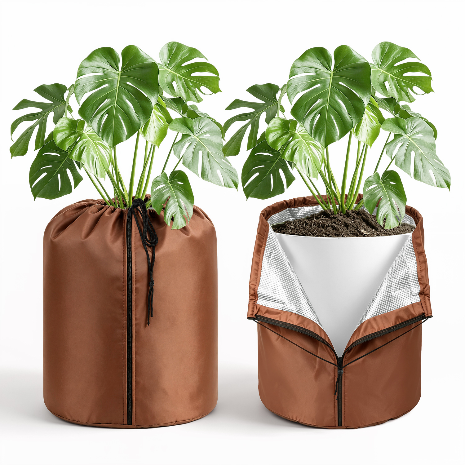 Wolketon 2er Winterschutz Für Pflanzen 50x45 Cm Braun Mit Reißverschluss Und Kordelzug