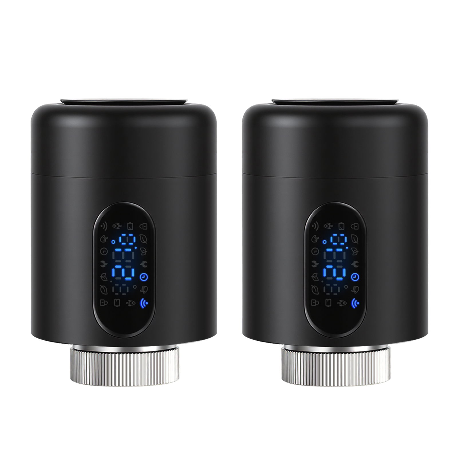 Wolketon Smartes Heizkörperthermostat Wifi, App-steuerung, Smart Life/tuya, 7 Ventiladapter Je Thermostat, Schwarz, 2er-set