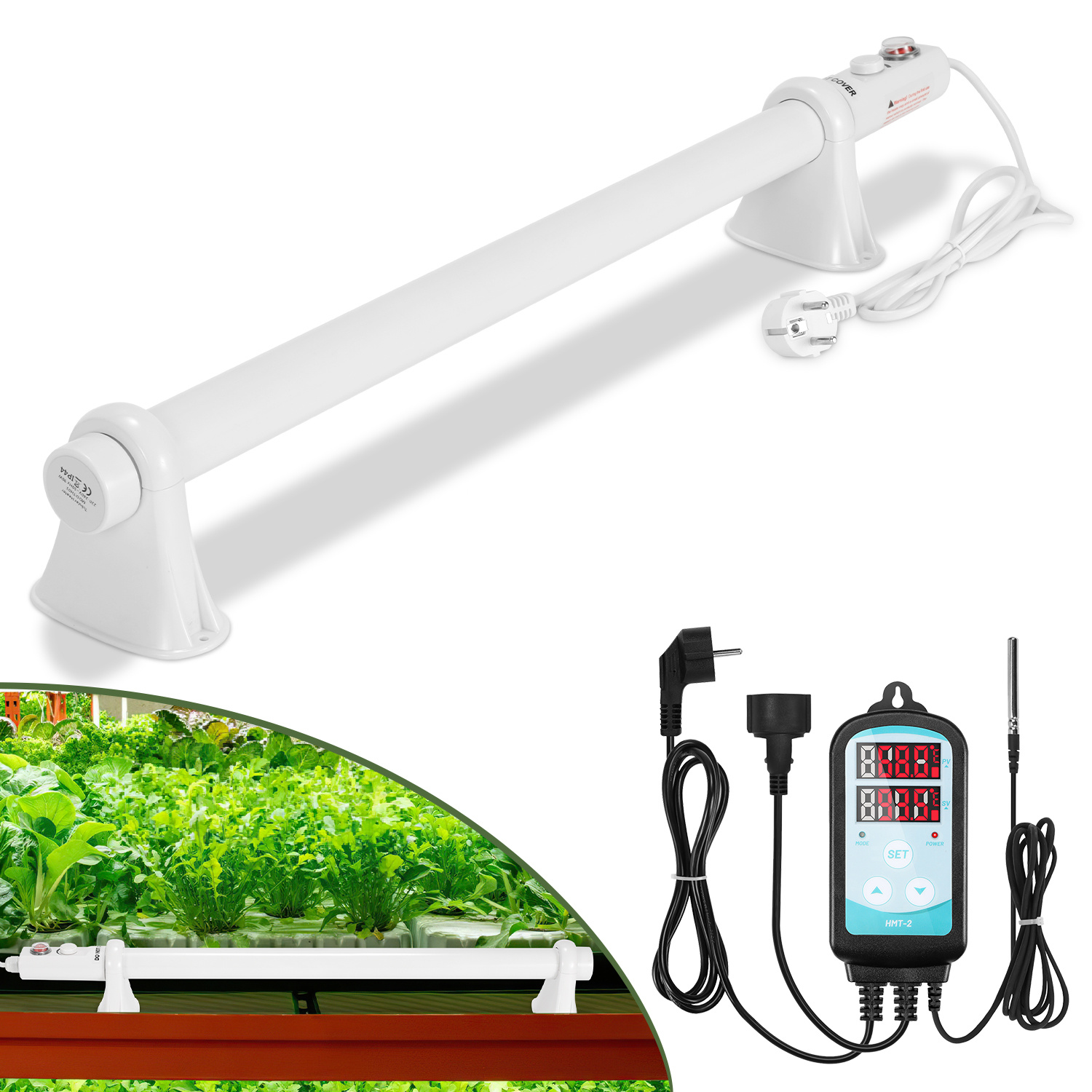 Wolketon Rohrheizung 90w Für Gewächshaus, Regelbarer Frostwächter 70 Cm, 220–240v