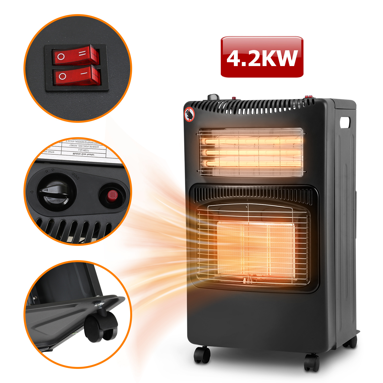 Wolketon Gas-elektroheizer Mit Vollkupferventil, Ods-sensor, Flammensicherung Und Automatischem Kippschutz