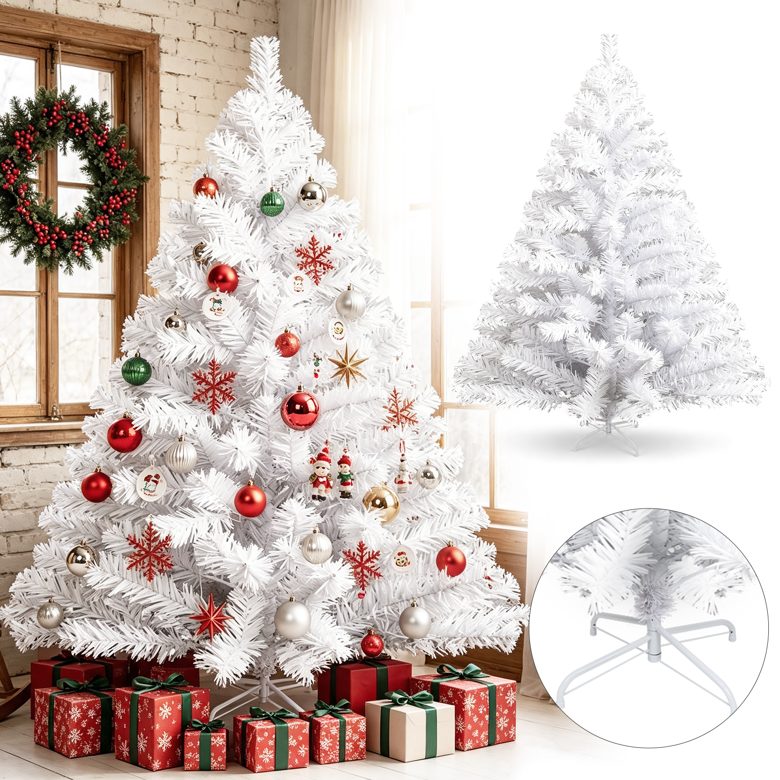 Wolketon 210cm Künstlicher Weihnachtsbaum Mit 950 Spitzen Pvc, Tannenbaum Mit Ständer, Christbaum Kunstbaum Weiß