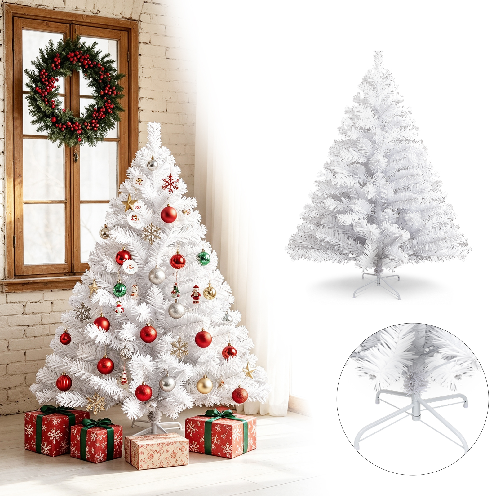 Wolketon 150cm Künstlicher Weihnachtsbaum Mit 400 Spitzen Pvc, Tannenbaum Mit Ständer, Christbaum Kunstbaum Weiß