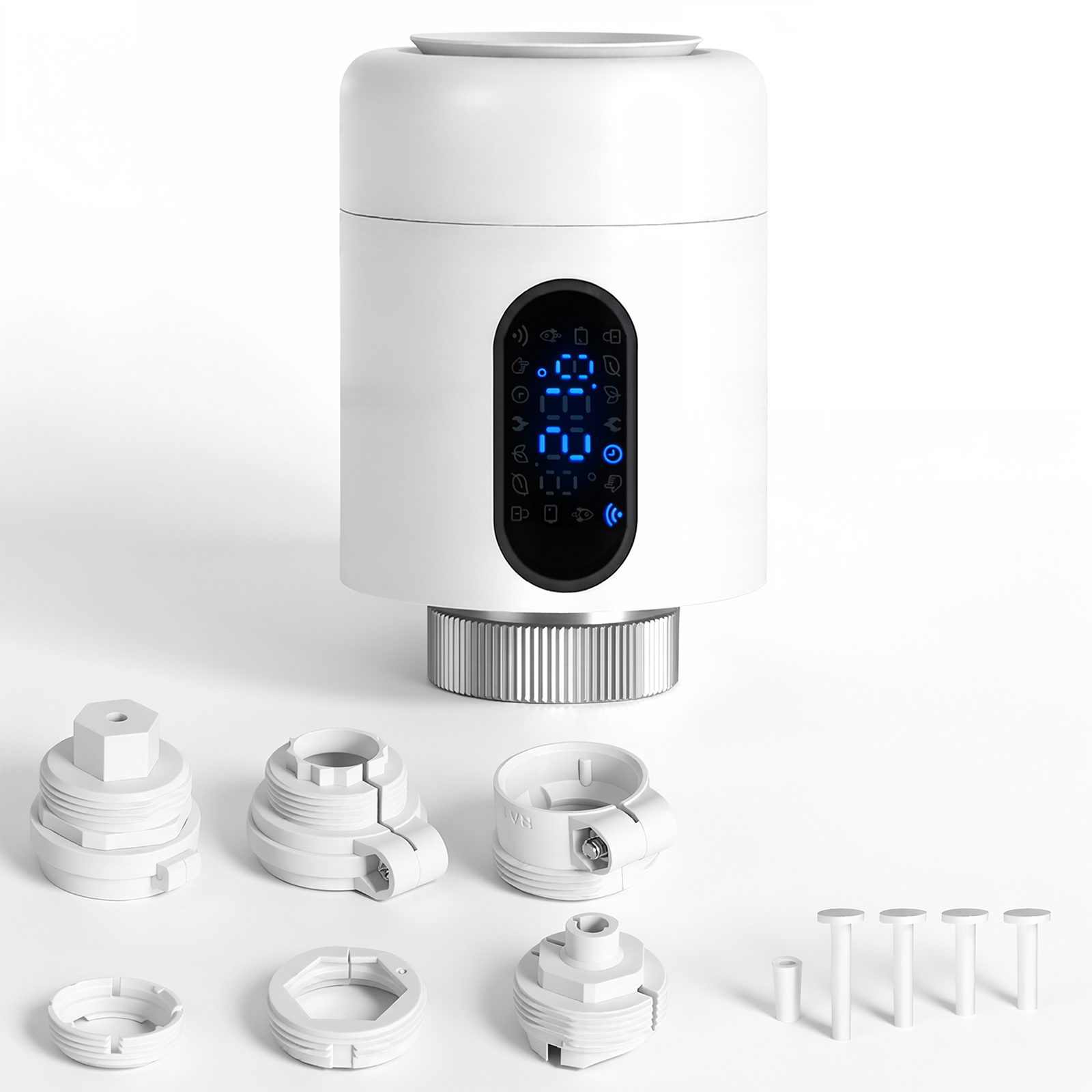 Wolketon Smartes Heizkörperthermostat Wifi, App-steuerung, Smart Life/tuya, 7 Ventiladapter Je Thermostat, Weiß, 1 Stück