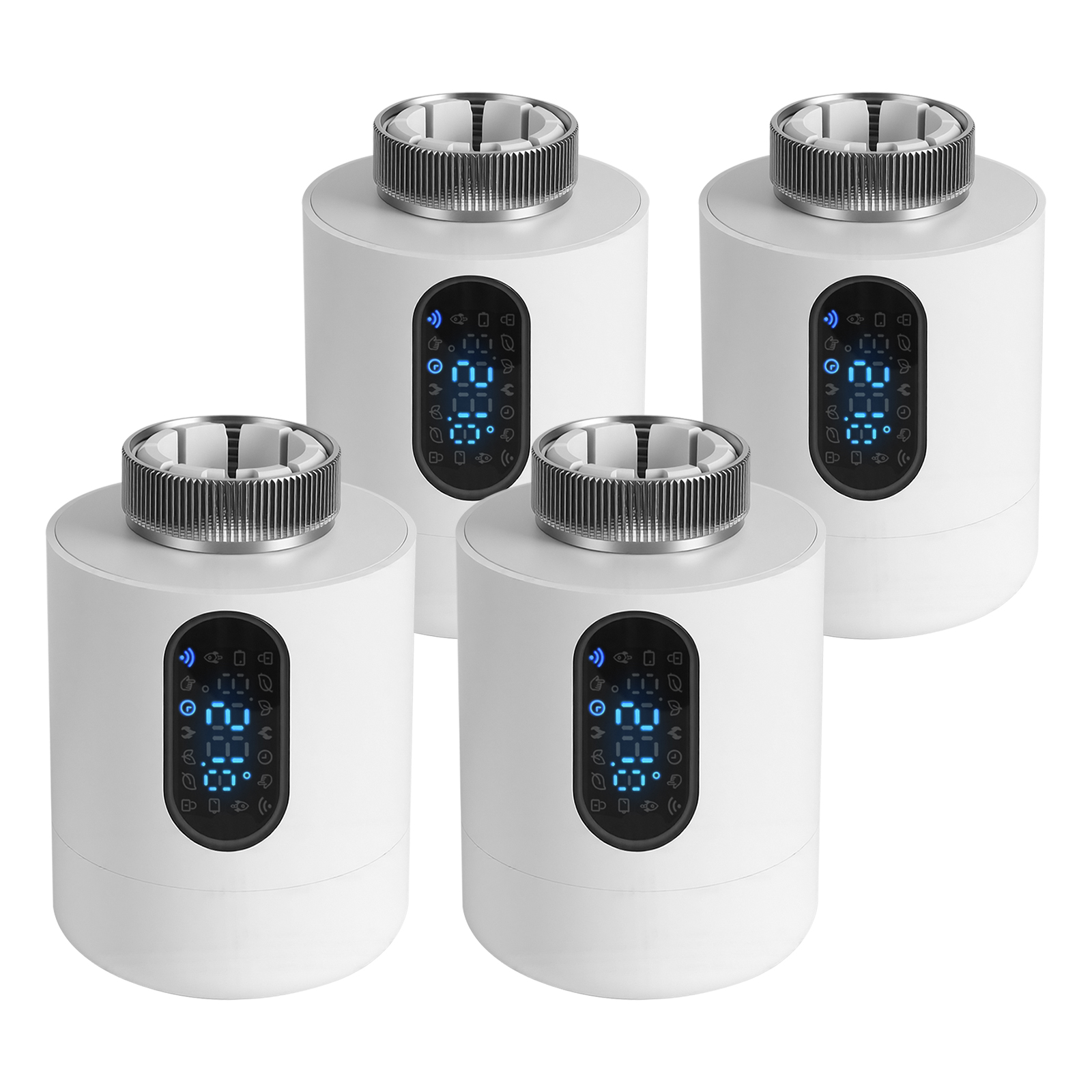 Wolketon Smartes Heizkörperthermostat Wifi, App-steuerung, Smart Life/tuya, 7 Ventiladapter Je Thermostat, Weiß, 4er-set