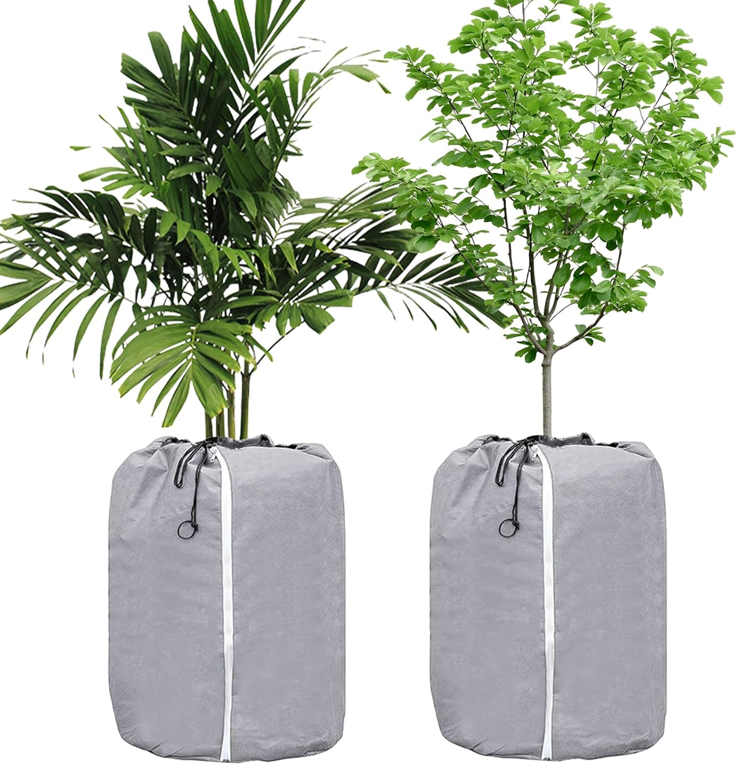 Set Mit 2 Thermo-pflanzenschutzhüllen: 50 X 45 Cm – Für Topfpflanzen – Winterschutz Für Topfpflanzen – Mit Reißverschluss Und Kordelzug – Grau