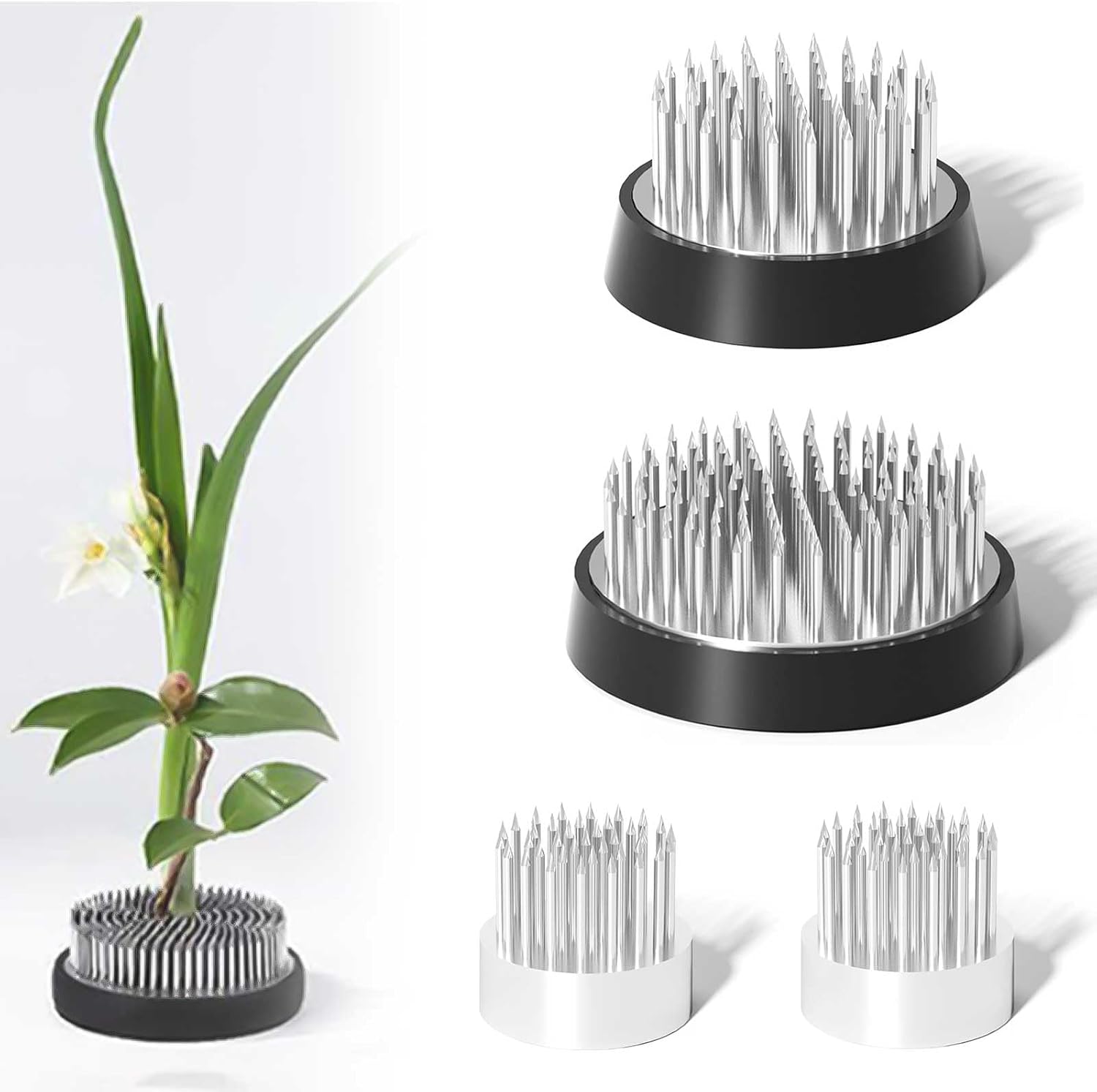 4-teiliges Set Silberner Ikebana-blumenstecker, 3 Größen (23 Cm X 2 Cm + 34 Cm + 46 Cm), Edelstahl, Ikebana-zubehör, Werkzeug Für Blumenarrangements, Für Zuhause, Garten Und Hotel