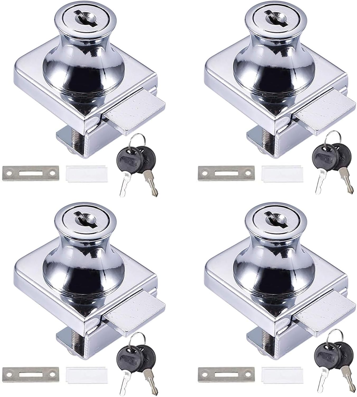 4-teiliges Glastürschloss-set, Glasvitrinenschloss, Bohrfreies Glastürschloss, Schiebetürschloss Mit Schlüssel (5-8 Mm Glas)