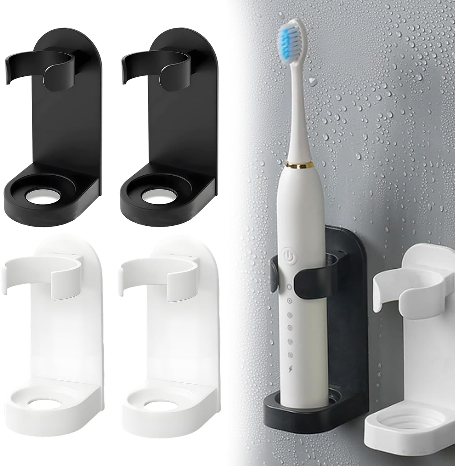 Elektrischer Zahnbürstenhalter, 4-teiliges Set Elektrischer Zahnbürstenhalter, Elektrischer Zahnbürstenständer, Selbstklebender Wand-zahnbürstenhalter Für Das Badezimmer (schwarz, Weiß)