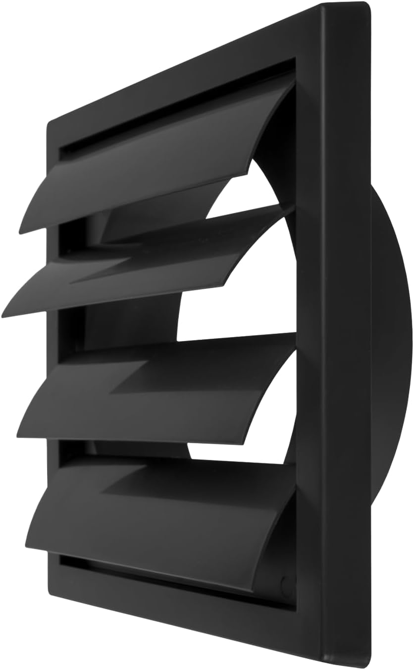 15,2 Cm Lüftungsabdeckung - Schwarze, Wandmontierte Lüftungsabdeckung Aus Kunststoff - Lüftungsabdeckung Mit Lamellen Für Den Außenbereich - Dunstabzugshaubenabdeckung (150 Mm Öffnung)