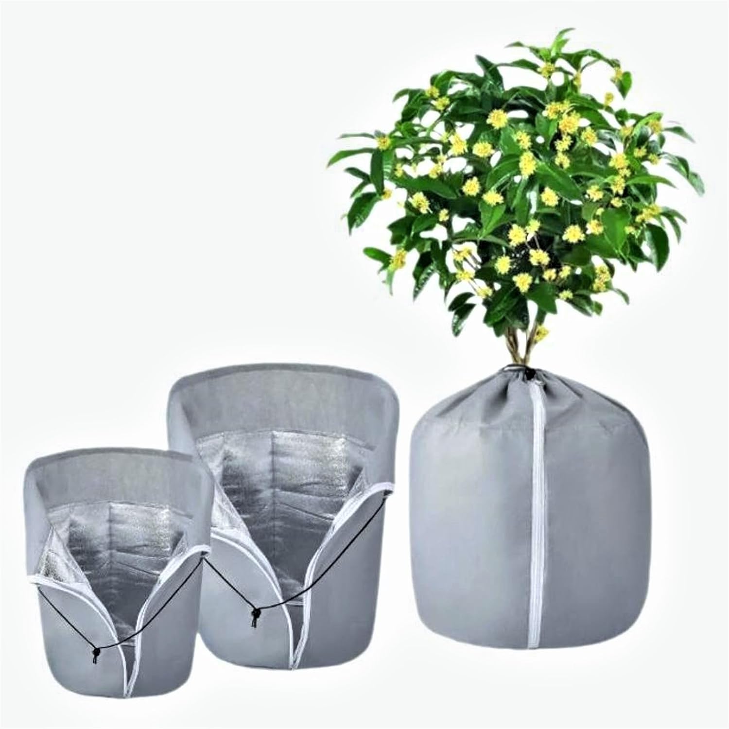 2-teilige Winter-pflanzenschutzhülle Für Topfpflanzen, Winterabdeckung Für Pflanzen Im Freien 45×50 Cm, Winterschutzhülle Für Topfpflanzen Mit Reißverschluss Und Kordelzug (grau)
