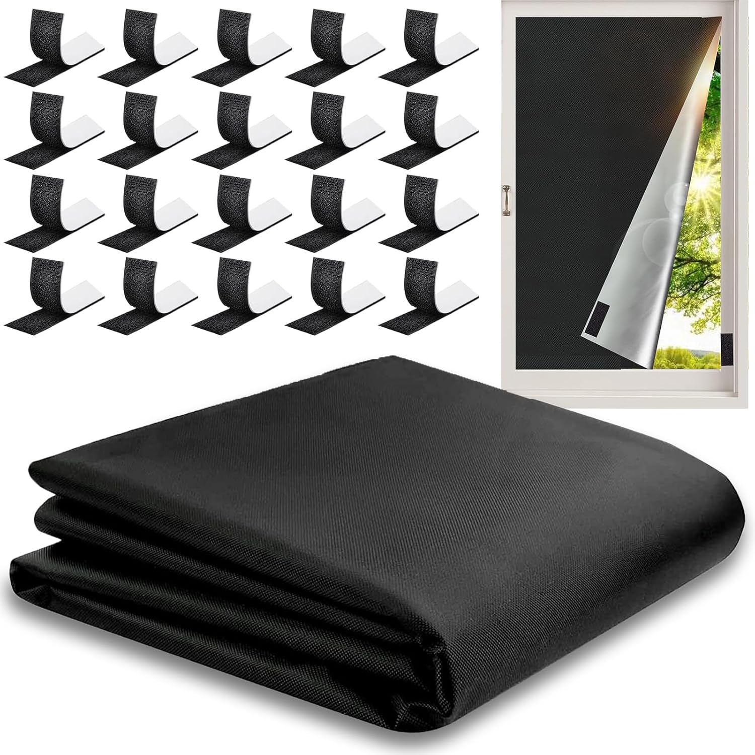 Verdunkelungsrollo Ohne Bohren, 300 X 150 Cm, Verdunkelungsrollo Aus Verdunkelungsstoff Mit Selbstklebendem Klettverschluss, Verdunkelungsvorhänge Aus 210t Oxford-gewebe Mit Silberbeschichtung