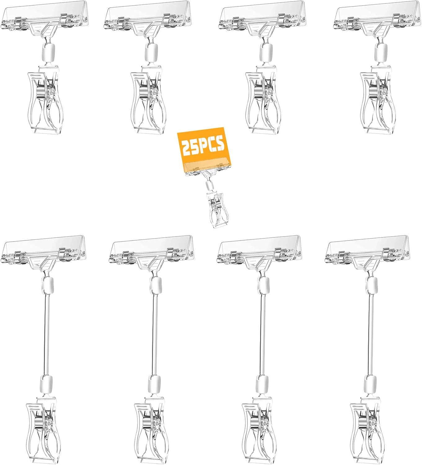 Packung Mit 25 Transparenten, Drehbaren Preisschildhaltern, Drehbaren Etikettenhaltern Mit Doppelclips Für Etiketten, Preisschilder, Fotos Und Karten