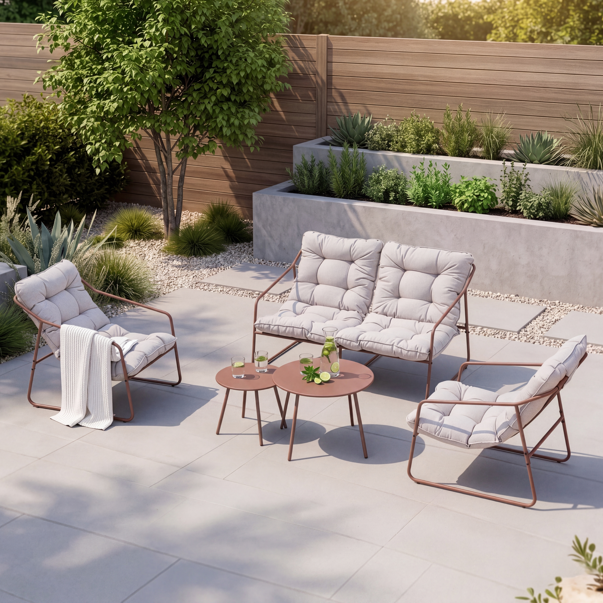 Gartenmöbelset Kivanta 5-tlg. Rostfarben/beige [en.casa]