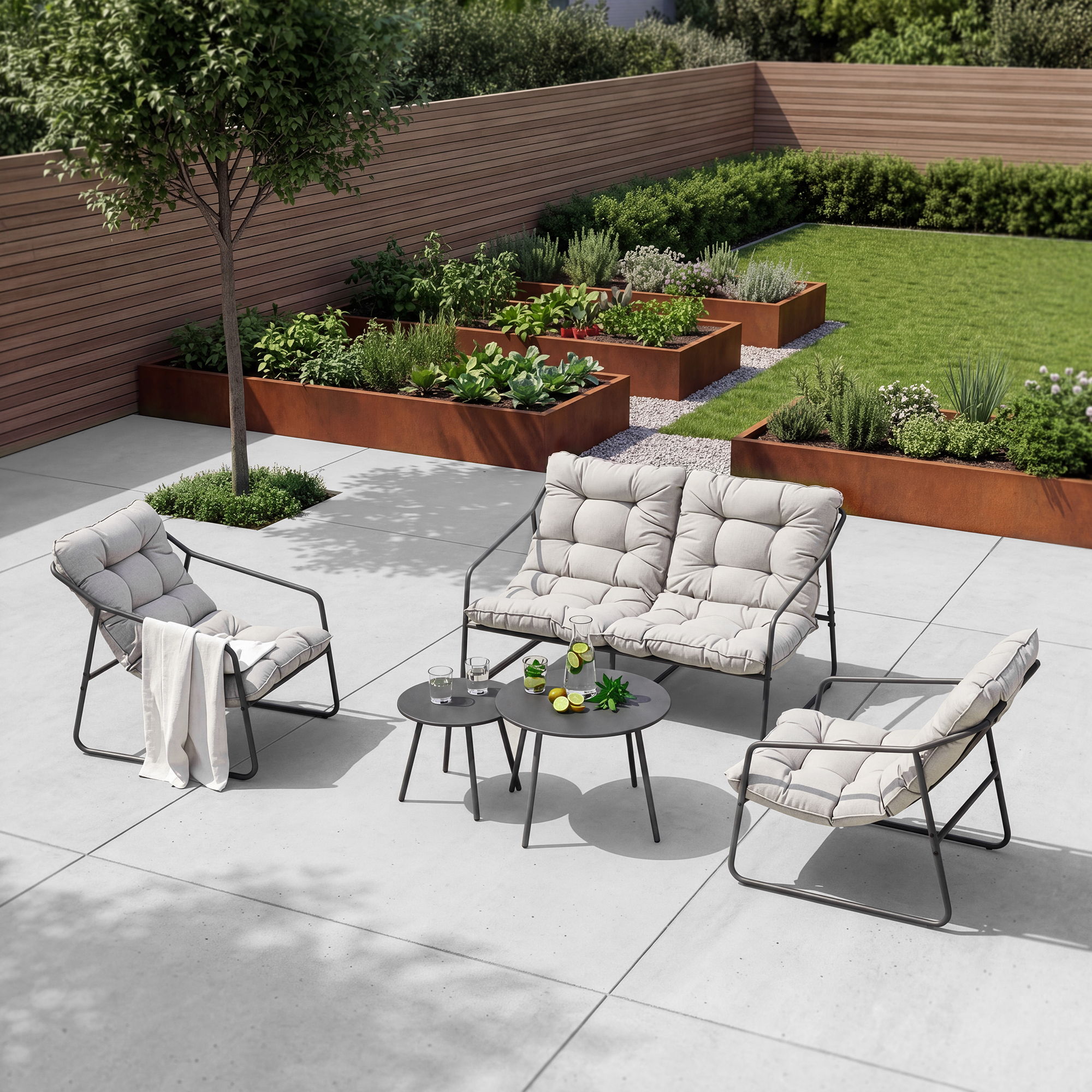 Gartenmöbelset Kivanta 5-tlg. Dunkelgrau/beige [en.casa]