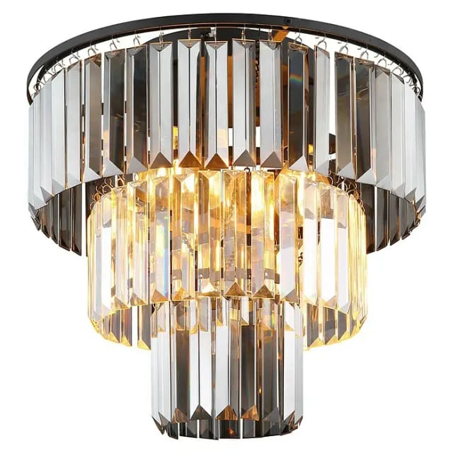 Globo Lighting - Kronleuchter Deckenleuchte Wohnzimmerlampe Esszimmerleuchte Schlafzimmerlampe, Metall Glaskristalle rauchfarben, 3 Flammig E27, d 40