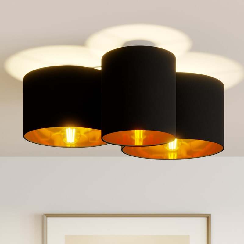 [gebraucht] B-ware Lindby Deckenlampe Laurenz Led Dimmbar 3-flg Schwarz-gold Stoff Ø61cm 25,5cm