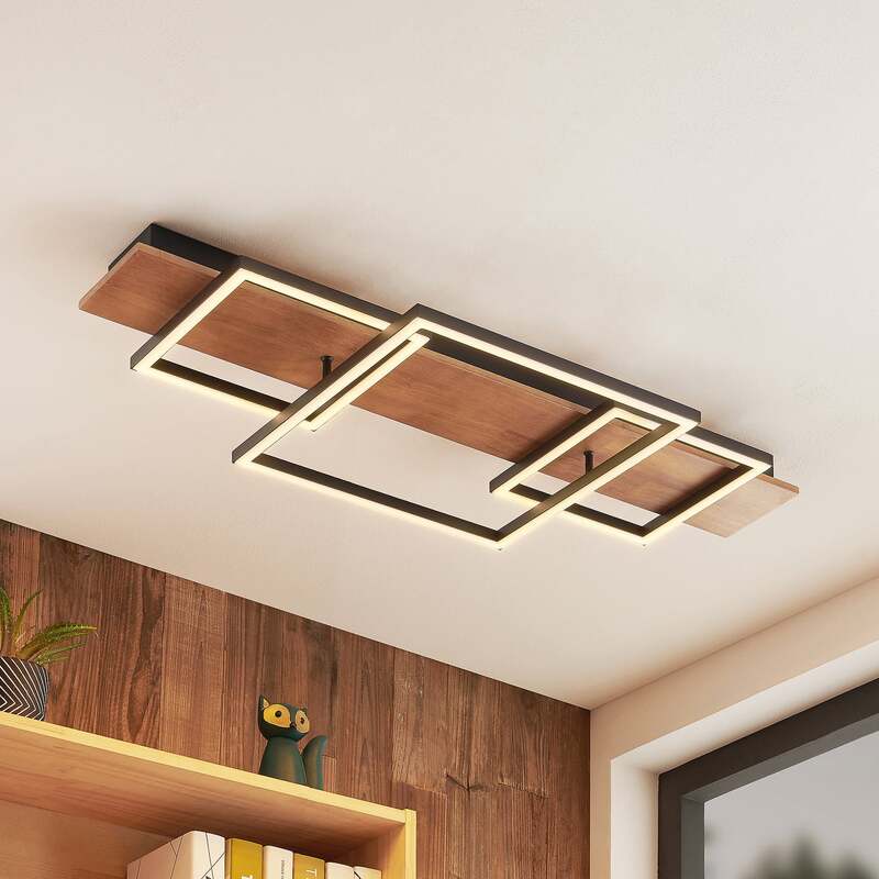[gebraucht] B-ware Lucande Deckenleuchte Chariska Led Dimmbar Holz Schwarz 95cm Cct Leuchte 4050lm