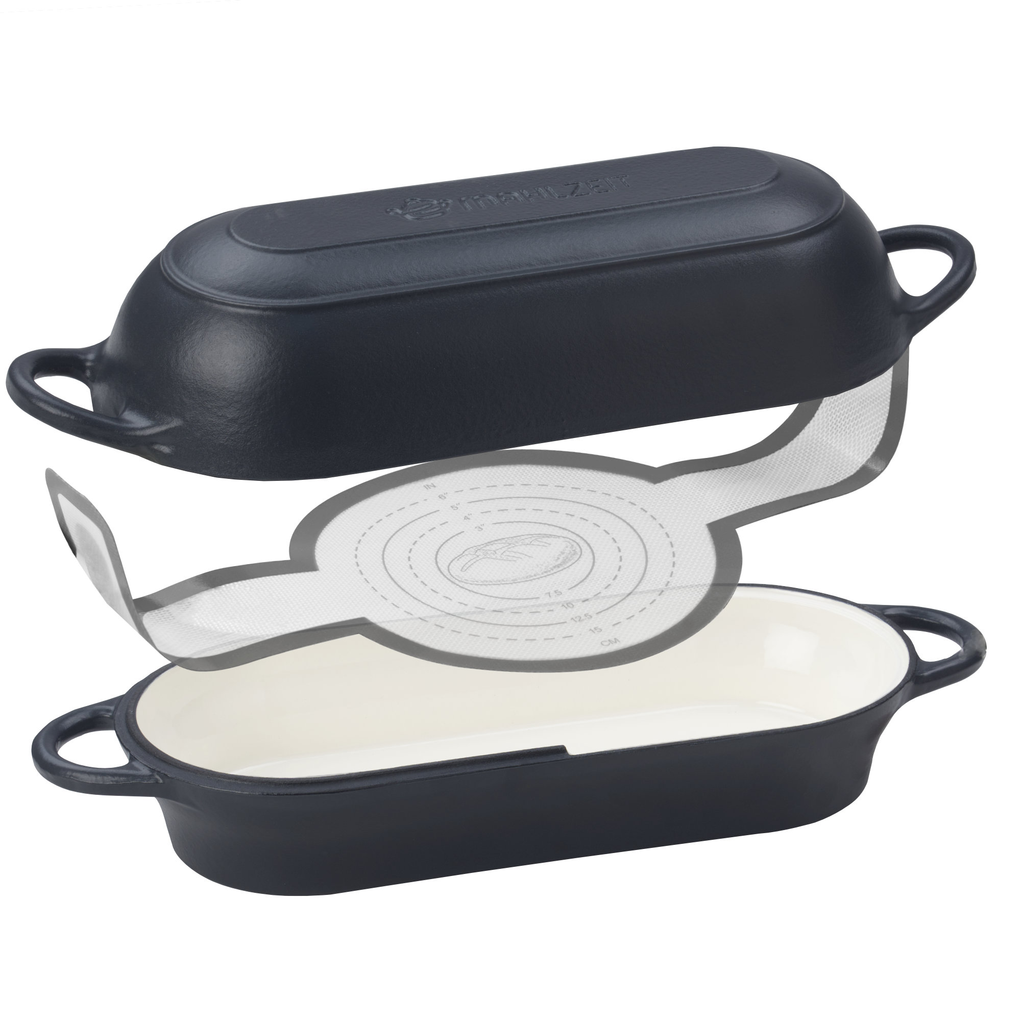 Mahlzeit Gusseisen Brottopf Set Emailliert, 4,5 Liter, Blue Berry, Mit Brotschlinge, Brotbackset