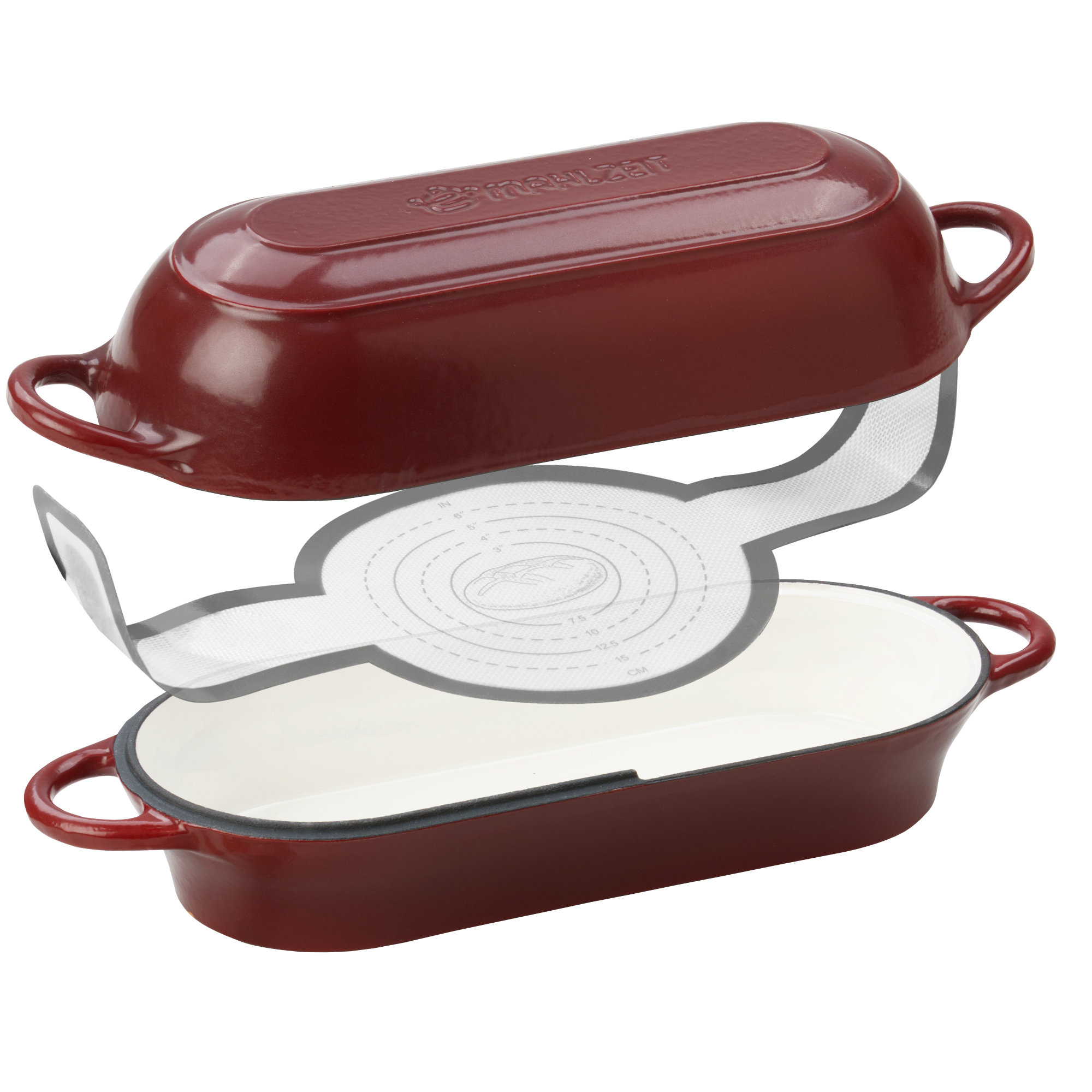Mahlzeit Gusseisen Brottopf Set Emailliert, 4,5 Liter, Dark Cherry, Mit Brotschlinge, Brotbackset