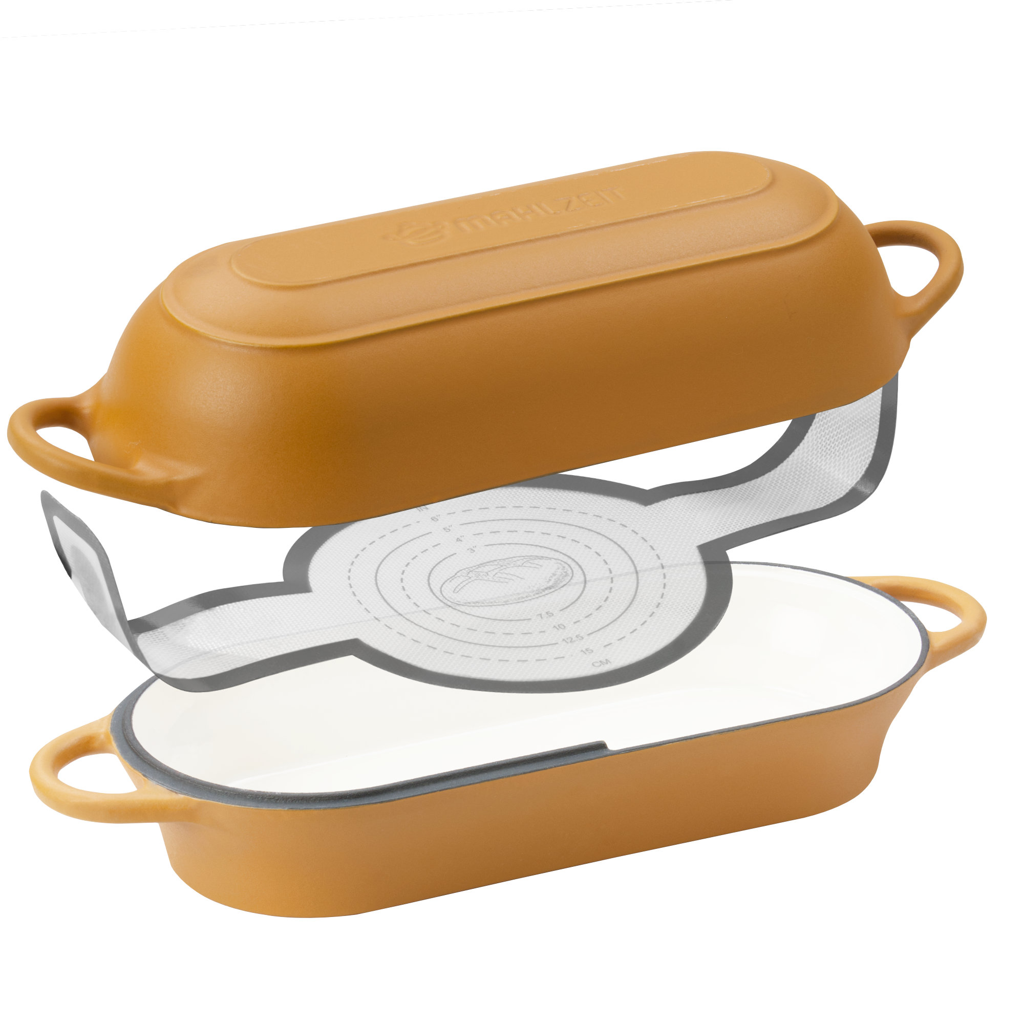 Mahlzeit Gusseisen Brottopf Set Emailliert, 4,5 Liter, Sunny Orange, Mit Brotschlinge, Brotbackset