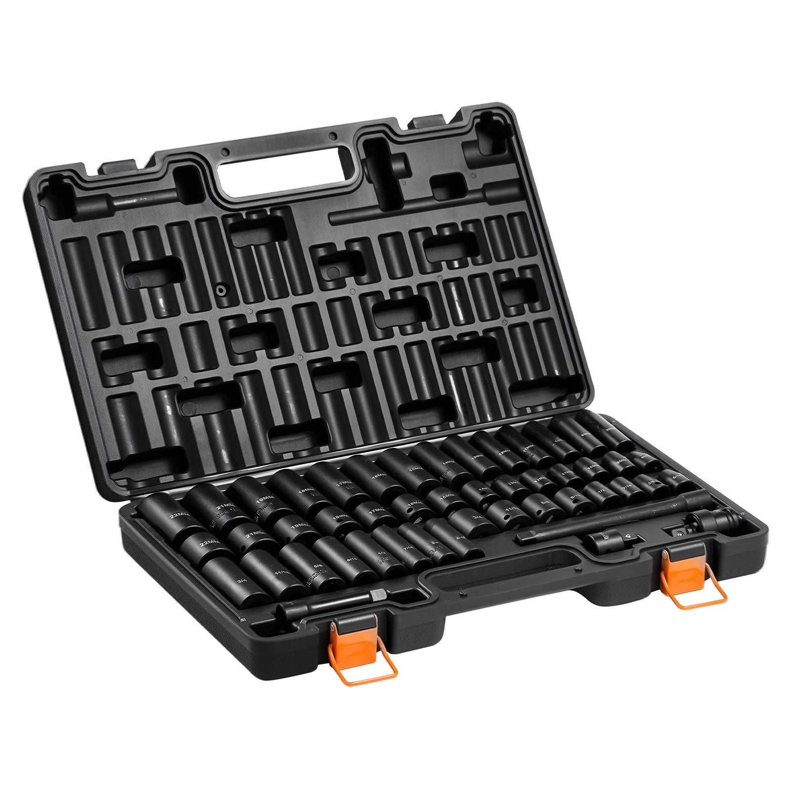 Mophorn 48-teiliges Schlagnuss-set, 3/8 Zoll Antrieb, Sechskant-steckschlüssel, Sae 5/16-3/4 Zoll & Metrisch 8-19 Mm, 21-22 Mm, Chrom-vanadium-stahl, Mit Verlängerungsstange Und Aufbewahrungskoffer