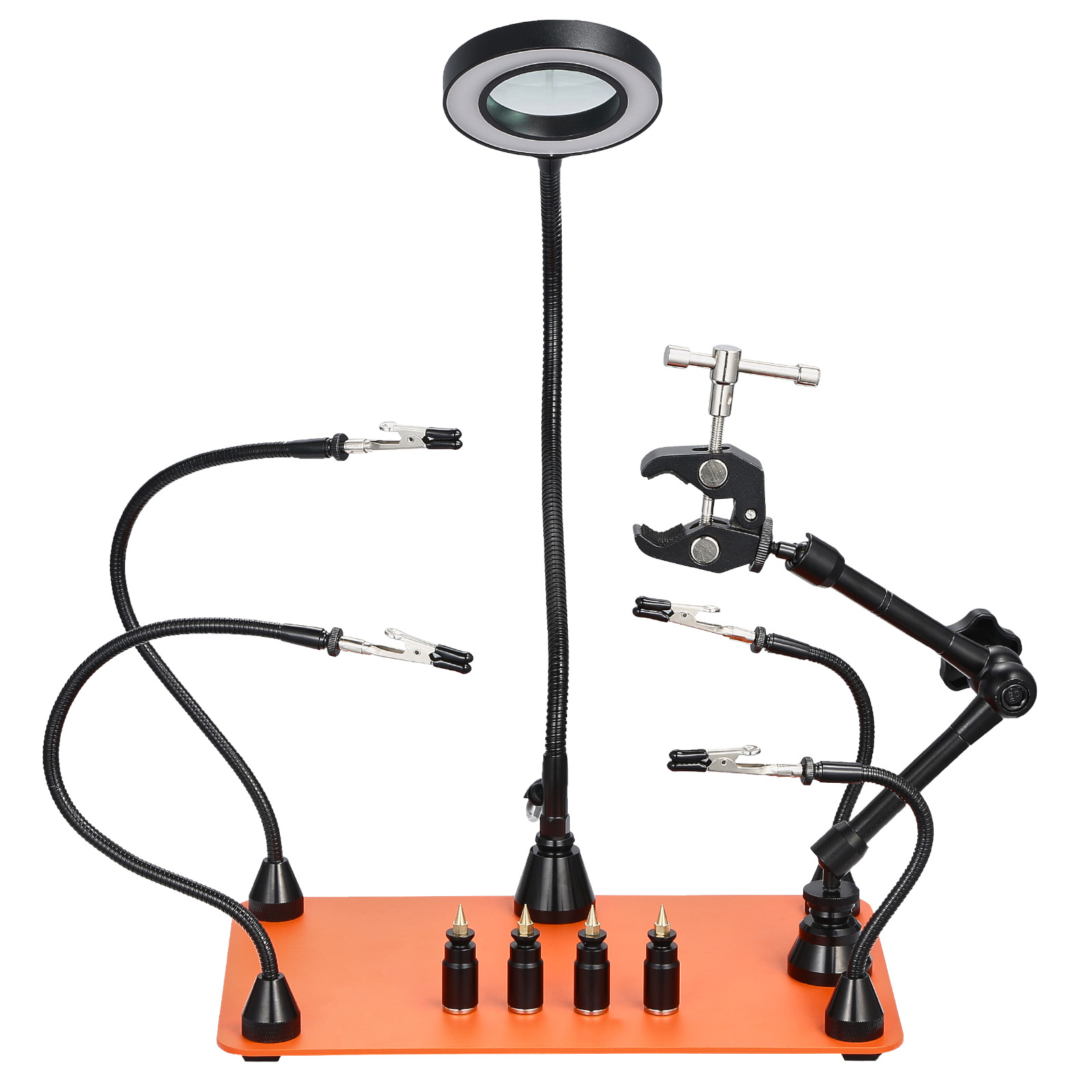 Mophorn Löthilfe Dritte Hand Mit Magnetischer Basis, Led-vergrößerungslampe (3-fach), 4 Leiterplattenhaltern & 360-grad-halter Für Heißluftpistolen, Ideal Für Reparaturen, Bastelarbeiten & Hobbys