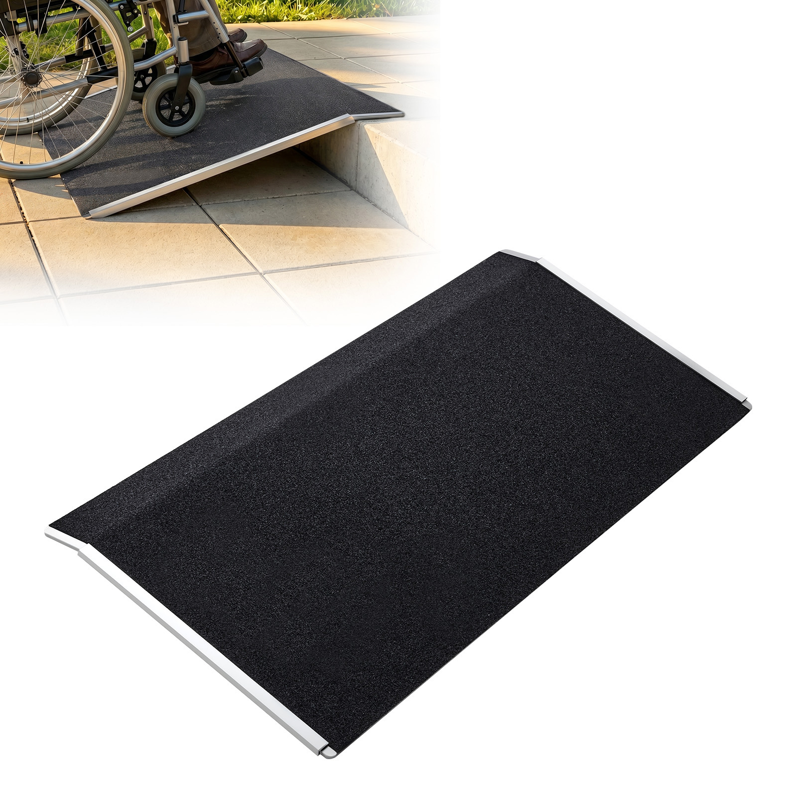 Mophorn Schwellenrampe 810x390mm, Rollstuhlrampe Mit Rutschfester Oberfläche, Aluminium-auffahrschiene, Tragbare Rampe Für Rollstühle, Türschwellen, Bordsteine Und Treppen, Belastbar Bis 181,4 Kg