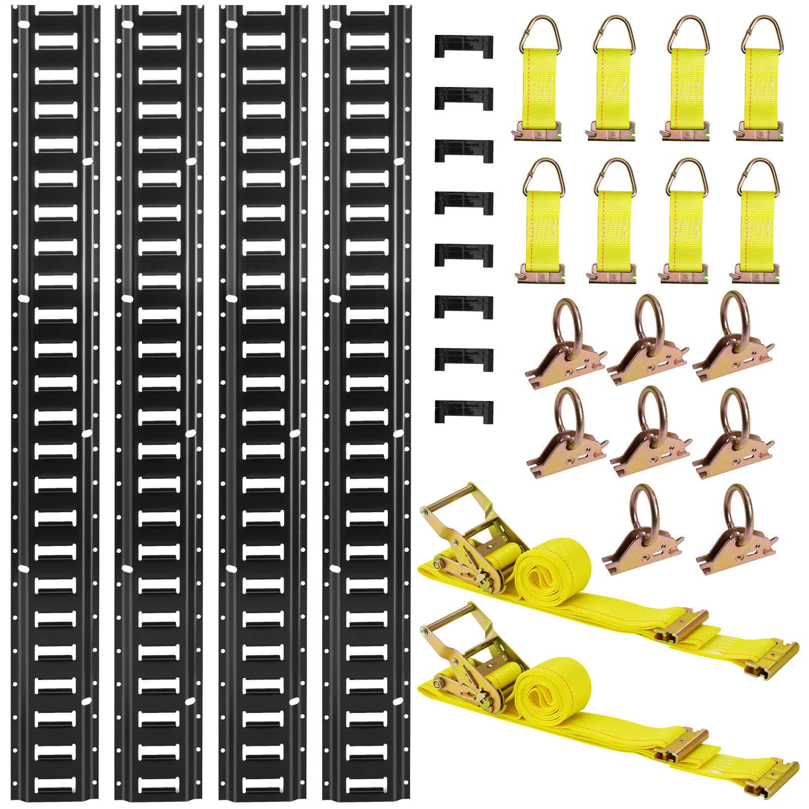 Mophorn E-track-zurrschienen-set, 4er-pack 2,3 M Lange Schienen, 26-teiliges Zubehör-set Mit 2 Ratschengurten, 8 O-ringen, 8 Zurrgurten Mit D-ring Und 8 Endkappen, Ideal Für Garagen Und Motorräder