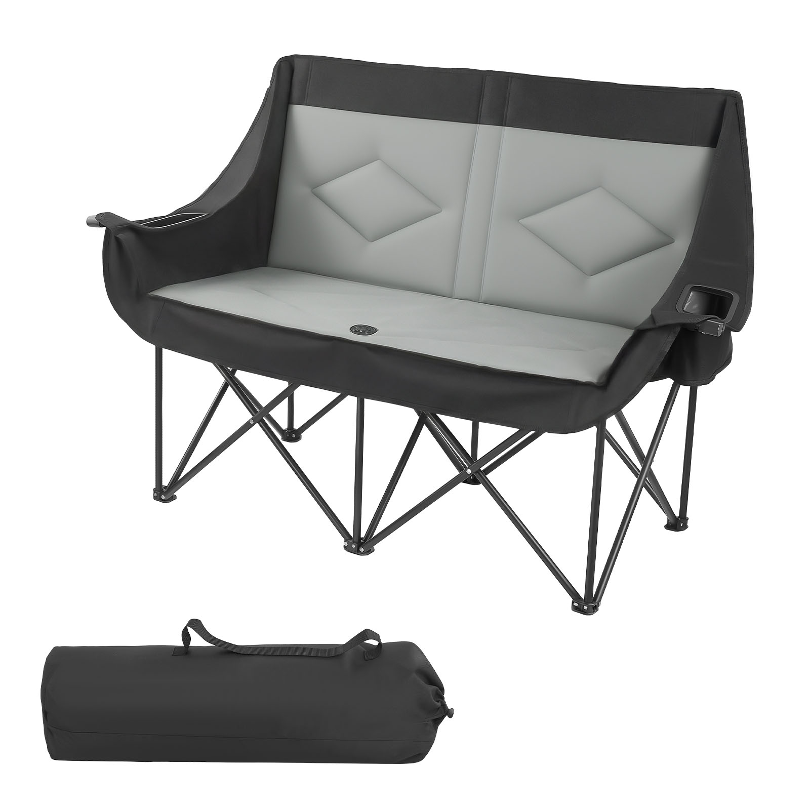 Mophorn Campingstuhl Für 2 Personen, Klappbar Und Belastbar Bis 300 Kg, Mit Getränkehaltern, Weinglashaltern, Zeitschriftenfächern Und Tragetasche – Ideal Für Outdoor-aktivitäten Wie Angeln, 1 Stück