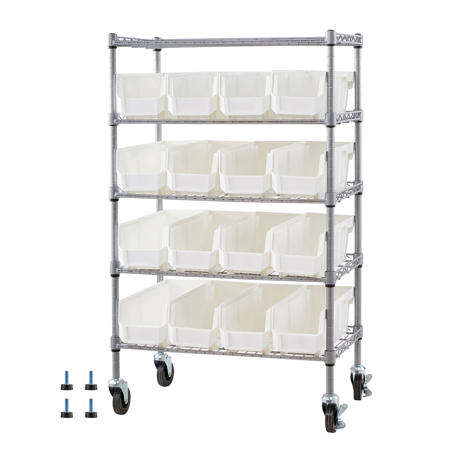 Mophorn Standregal Mit 5 Ebenen & 16 Stapelboxen, Regal Mit Rollen Für Garage, Lager, Büro, Restaurant, Klassenzimmer Und Küche, 610x355x1065 Mm