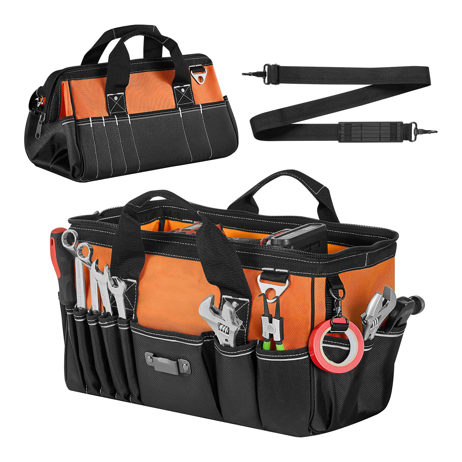 Mophorn Werkzeugtasche 40x23x22cm, Aufbewahrungstasche Mit 14 Innen- Und 19 Außenfächern, Robuster Werkzeug-organizer Aus Wasserabweisendem Polyester Mit Schultergurt Und Reißverschluss
