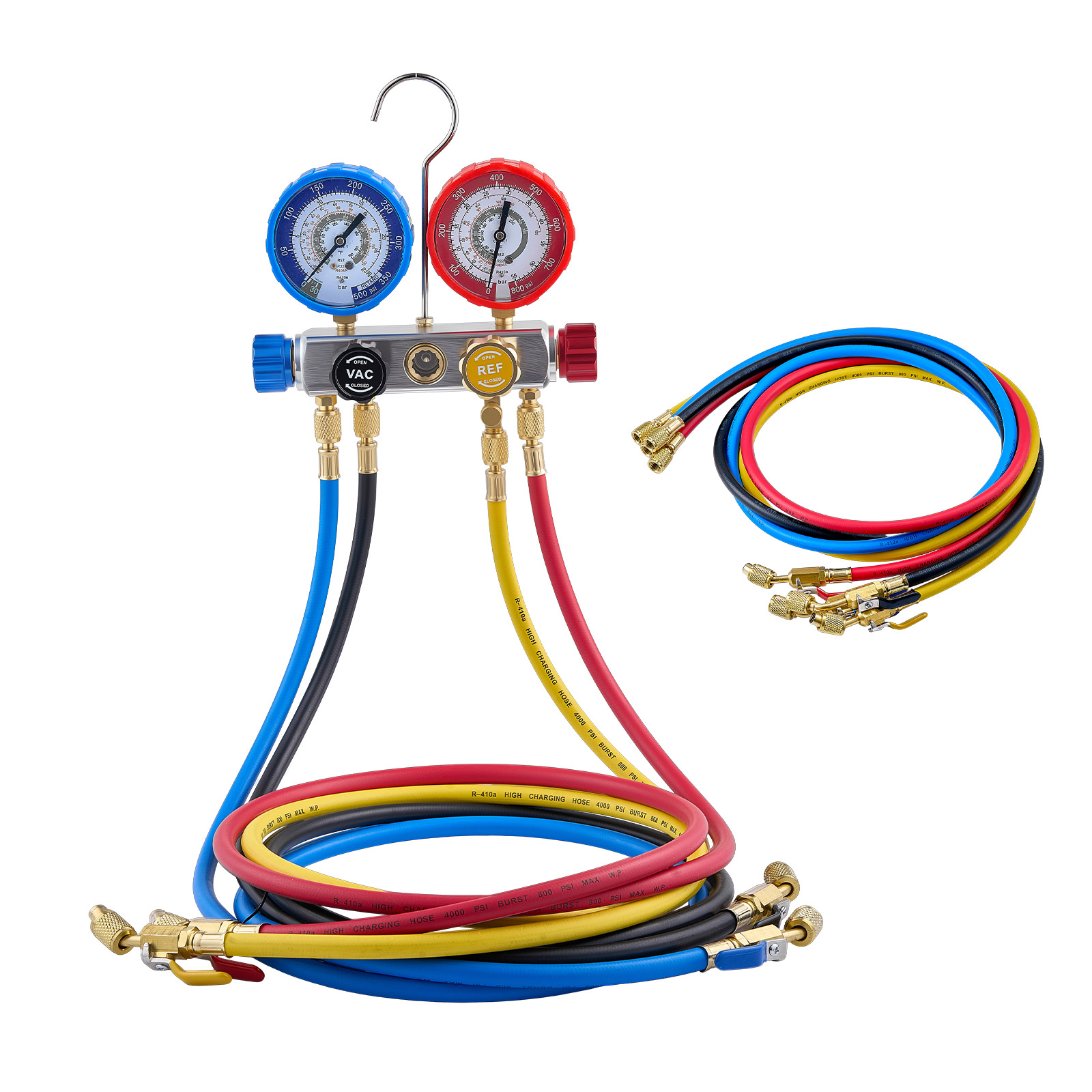 Mophorn 4-wege-klimaanlagen-manometer-set Für R22, R404a, R410a Und R12 Kältemittel, Mit 1,5-m-schläuchen, Ideal Für Wartung, Befüllung Und Rückgewinnung Von Klimaanlagen In Fahrzeugen Und Haushalten
