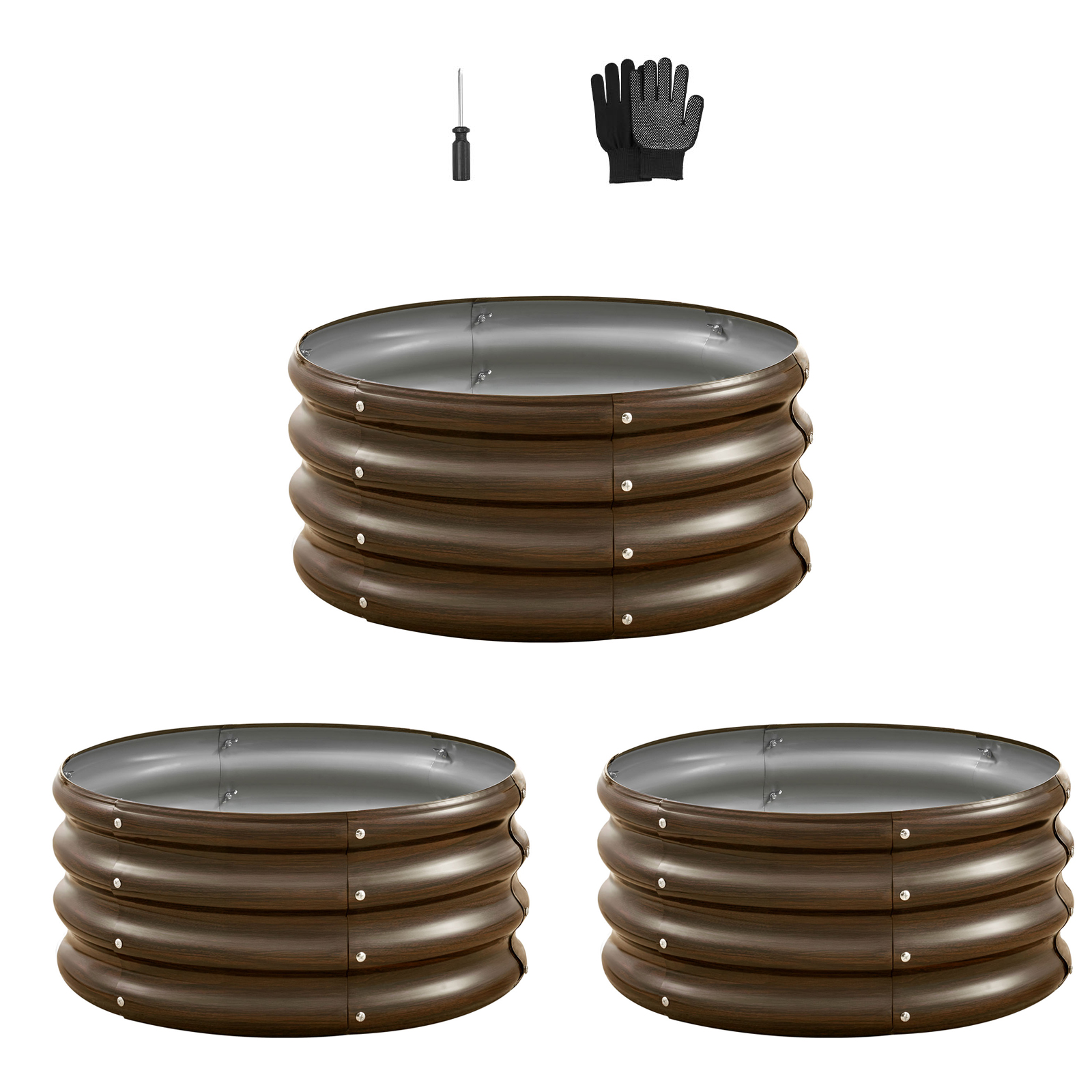 Mophorn Metall-hochbeet Φ600x290mm, Pflanzbeet Mit Offenem Boden & Abgerundeten Kanten, Geeignet Für Gemüse, Blumen, Kräuter & Sukkulenten, Rund, 3er-set