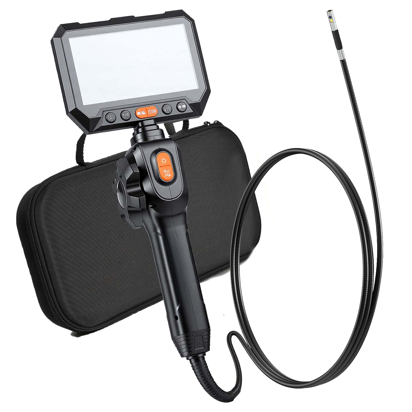 Mophorn Drehbare Endoskopkamera Mit Licht, Inspektionskamera Mit Zweifach Beweglichem Kopf, Ip67 Wasserdichte Rohrkamera Mit 5-zoll-display, 1,5 M Kabel, 5000 Mah Akku, 8 Mm Boreskopkamera Für Auto