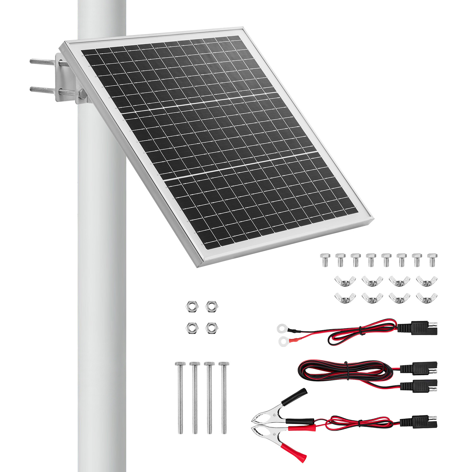 Mophorn Solarpanel-batterieladegerät 20w 12v, Monokristallines Solarpanel-set Mit Schutzcontroller & 0-60° Einstellbarer Halterung, Solarladegerät Für 40-80mm Masten, Solarmodul Für Den Außeneinsatz