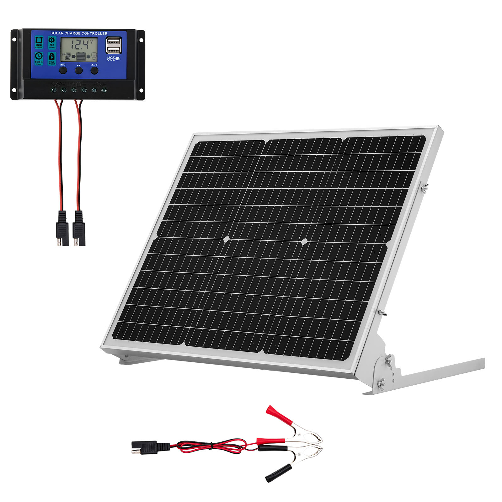 Mophorn 12v Monokristallines Solarpanel-kit 50w, Batterieladegerät Mit Optimiertem Mppt-controller & Einstellbarer Halterung, Ip65-geschützt Für Auto, Boot, Wohnmobil, Anhänger Und Hausdach