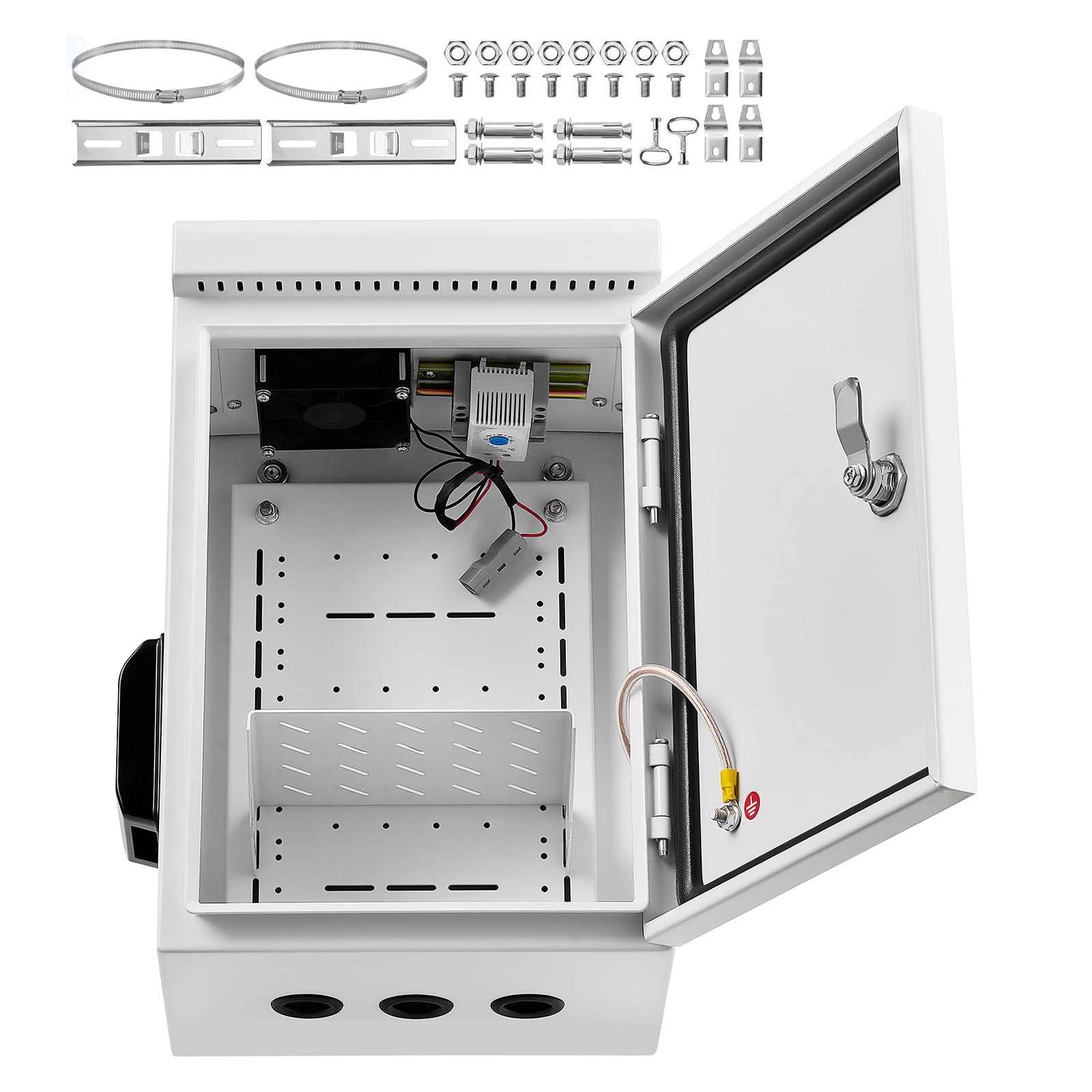 Mophorn Wasserdichtes Elektrogehäuse Ip65, Schaltkasten Aus Kaltgewalztem Stahl Mit Thermostat, Lüfter Und Schutzabdeckung, Abschließbarer Anschlusskasten Für Den Außenbereich, 40 X 20 X 50 Cm