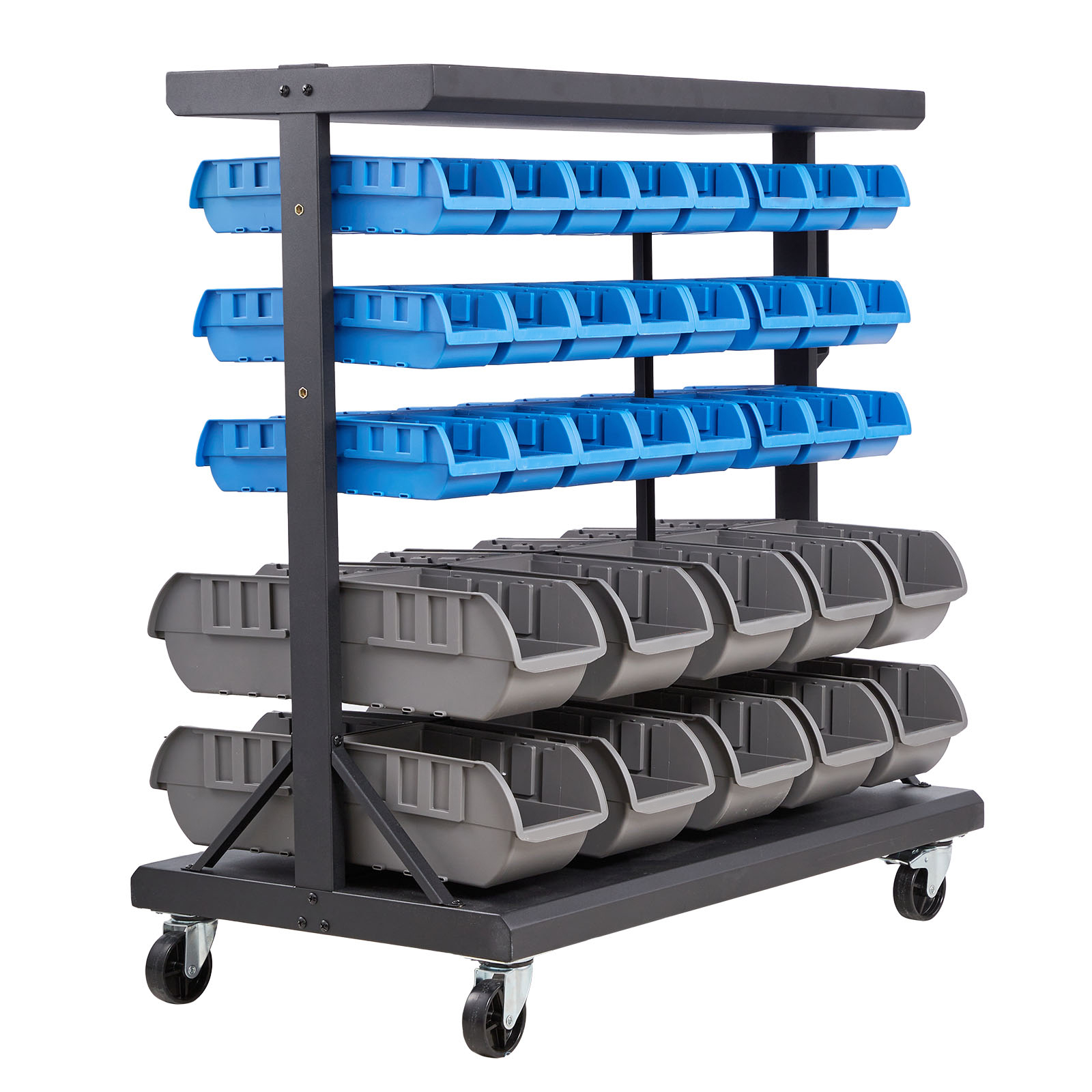 Mophorn Mobiles Regal Mit Stapelboxen-set, Lagerregal Mit 5 Ebenen Und 68 Sortierkästen In Zwei Größen, 900x500x950 Mm, Doppelseitig, Ideal Für Werkstatt, Garage, Lager Und Büro