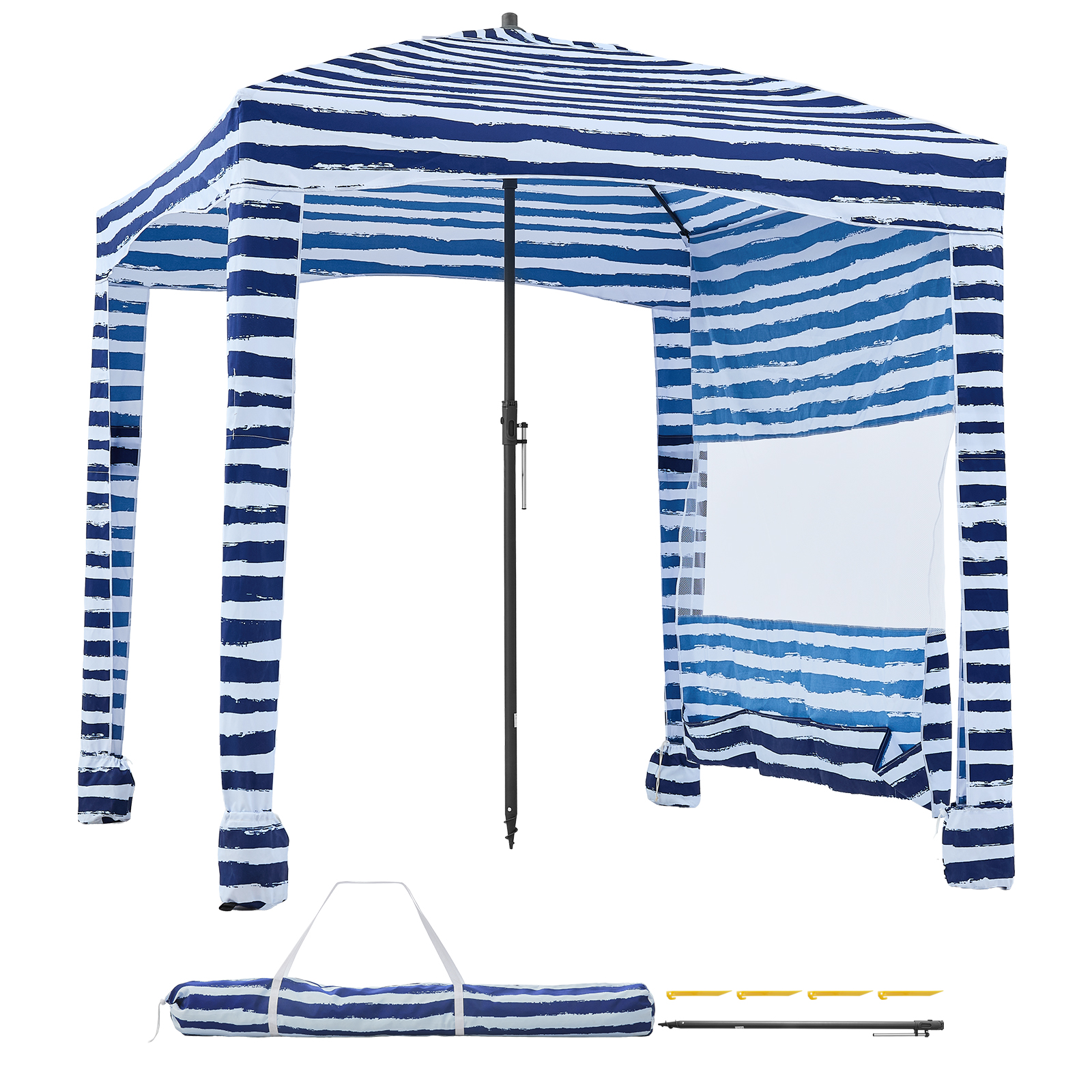 Mophorn Strand-cabana, 183 X 183 Cm Sonnenschutz Mit Seitenwand, Upf 50+ Schutz, Pavillon Mit Sandsäcken, Tragbarer Schattenspender Für Familie Und Freunde, Marineblaue Streifen