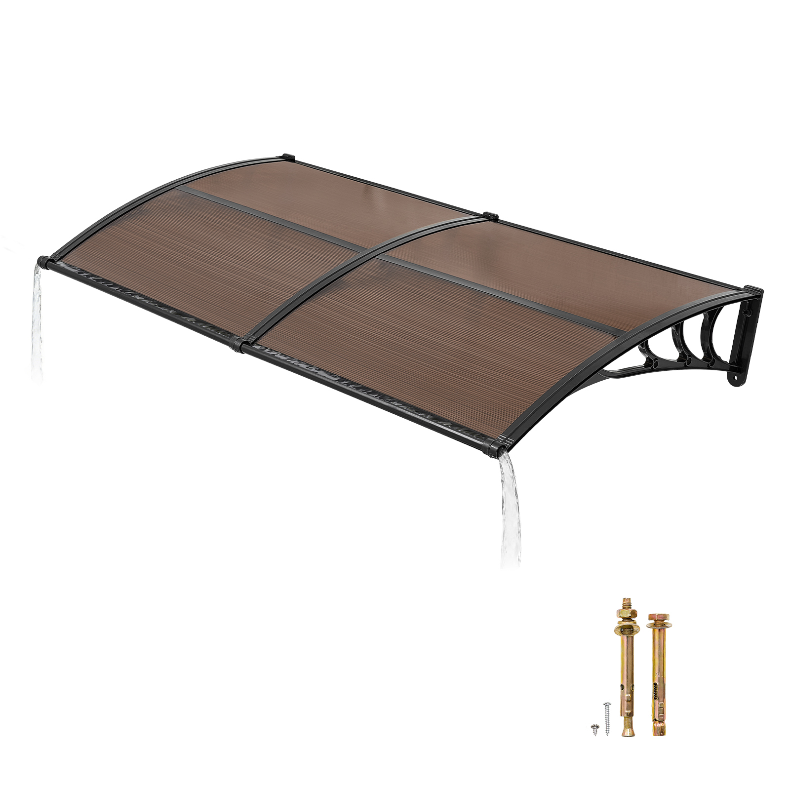 Mophorn Vordach Für Haustür 965x1987 Mm, Gebogenes Design Mit Entwässerungssystem Und Abs-halterung, Schutz Vor Regen, Schnee Und Sonne, Polycarbonat-überdachung Für Veranda Und Terrasse, Braun