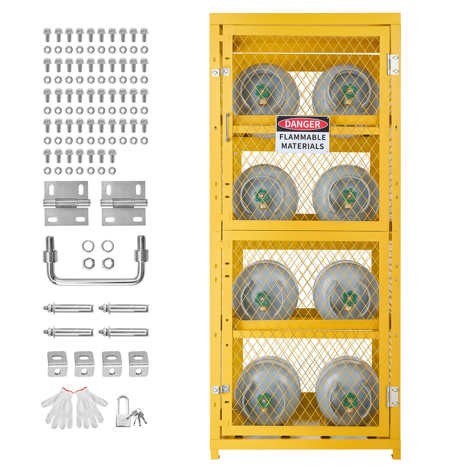 Mophorn Gasflaschenschrank 762x762x1785 Mm, Sicherheitsschrank Aus Kohlenstoffstahl, 4-stufiger Lagerkäfig Für Bis Zu 8 Zylinder, Inklusive Schloss Und Schlüssel, Propan, Sauerstoff Und Stickstoff