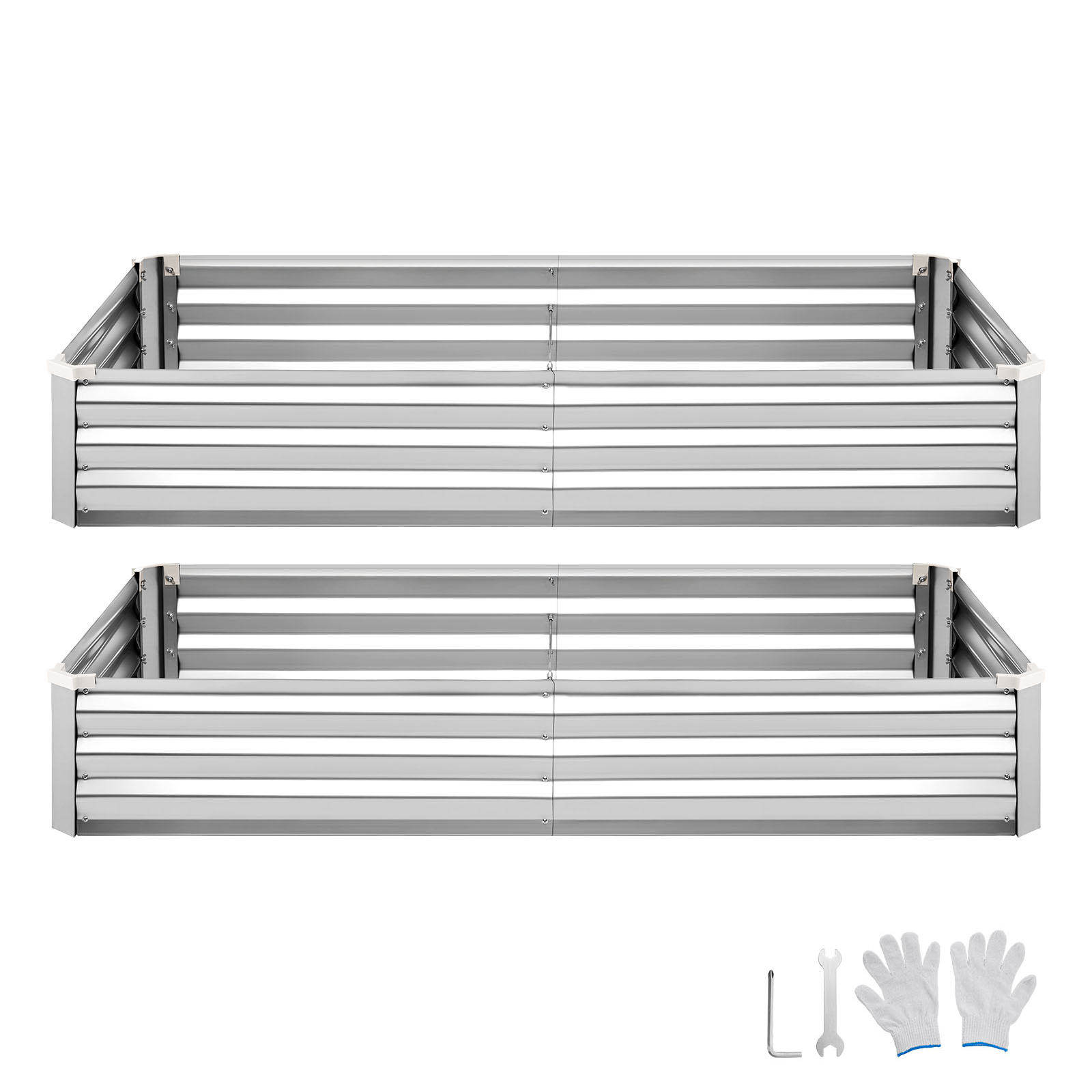 Mophorn Hochbeet Metall 2er-set 180x90x30 Cm, Rechteckiges Gartenbeet Für Den Außenbereich, Pflanzkasten-set Mit Handschuhen, Bodenloses Gemüse- Und Blumenbeet,pflanzbeet Für Gemüse Und Blumen,silber