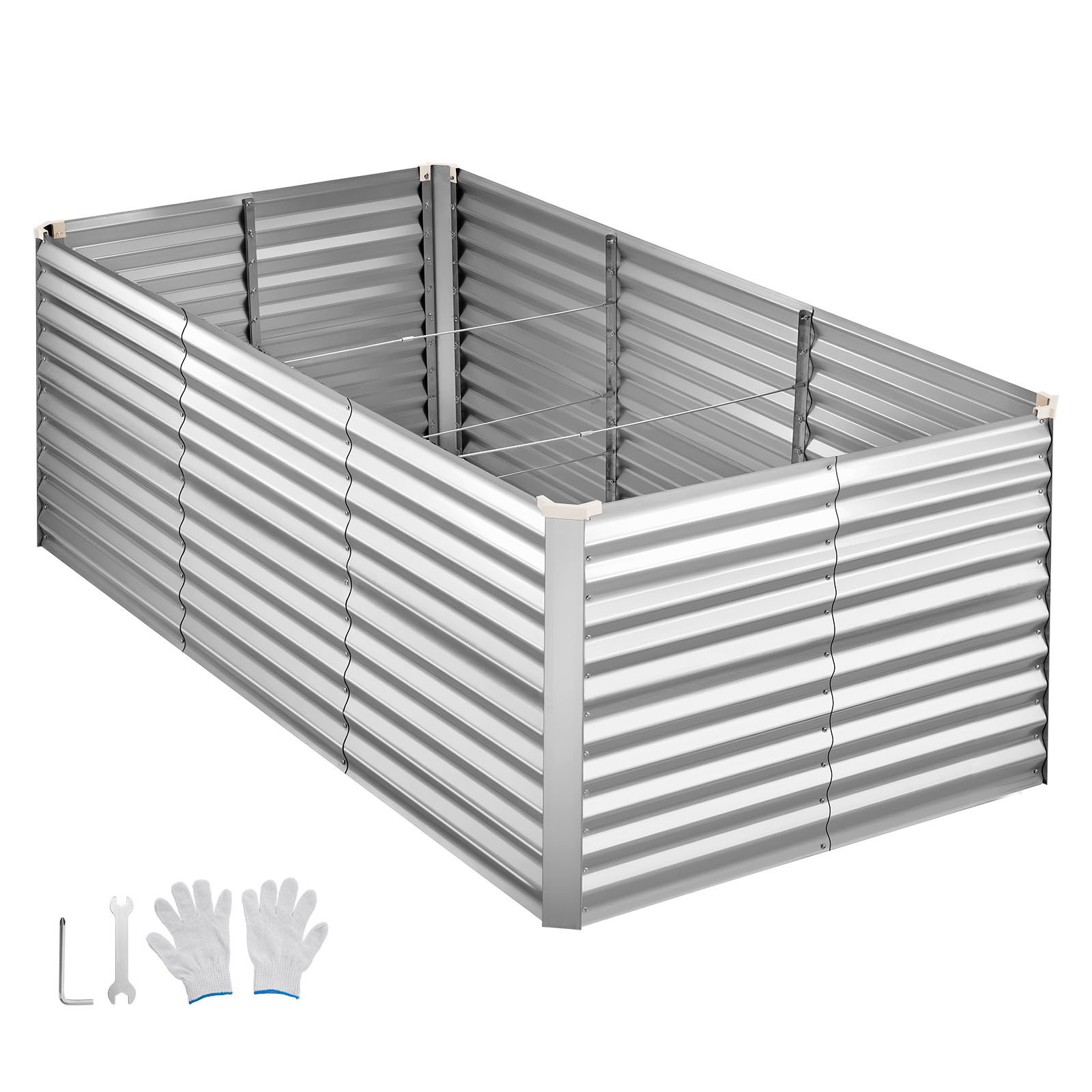 Mophorn Hochbeet Aus Metall 2400x1200x860 Mm, Rechteckiges Gartenbeet, Pflanzkasten-set Für Den Außenbereich, Gemüsebeet Mit Handschuhen, Bodenloses Blumen- Und Gemüsebeet, Silber