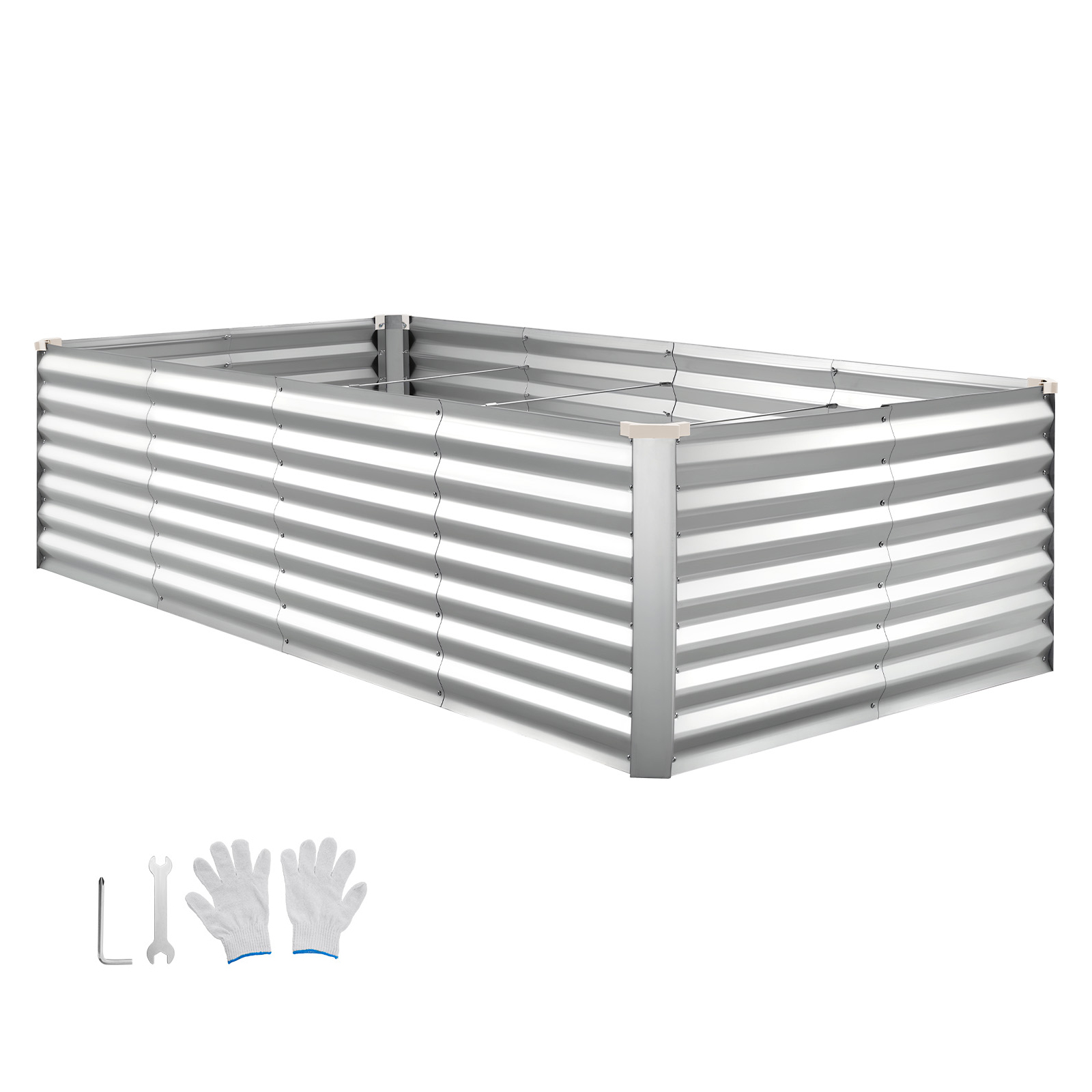 Mophorn Hochbeet Aus Metall 240x120x62 Cm, Rechteckiges Gartenbeet Für Den Außenbereich, Pflanzkasten-set Mit Handschuhen, Bodenloses Gemüse- Und Blumenbeet, Silber