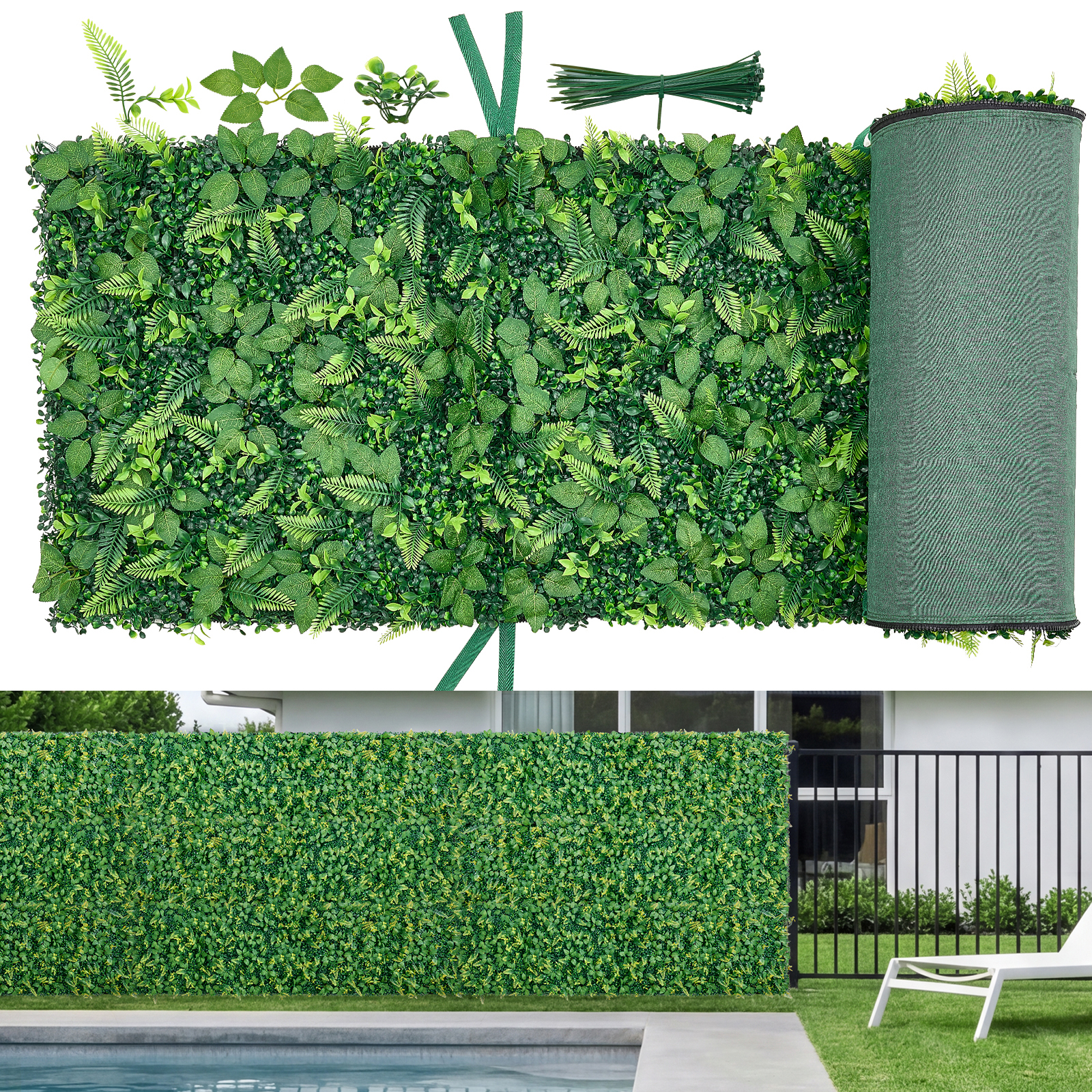 Mophorn Künstliche Hecke 2,4 M X 61 Cm 4-teiliges Set, Pflanzenwand Aus Pe, Sichtschutzzaun, Windschutz, Heckenzaun, Kunstpflanzen-verkleidung Für Balkon, Hochzeiten, Gärten Und Hinterhöfe