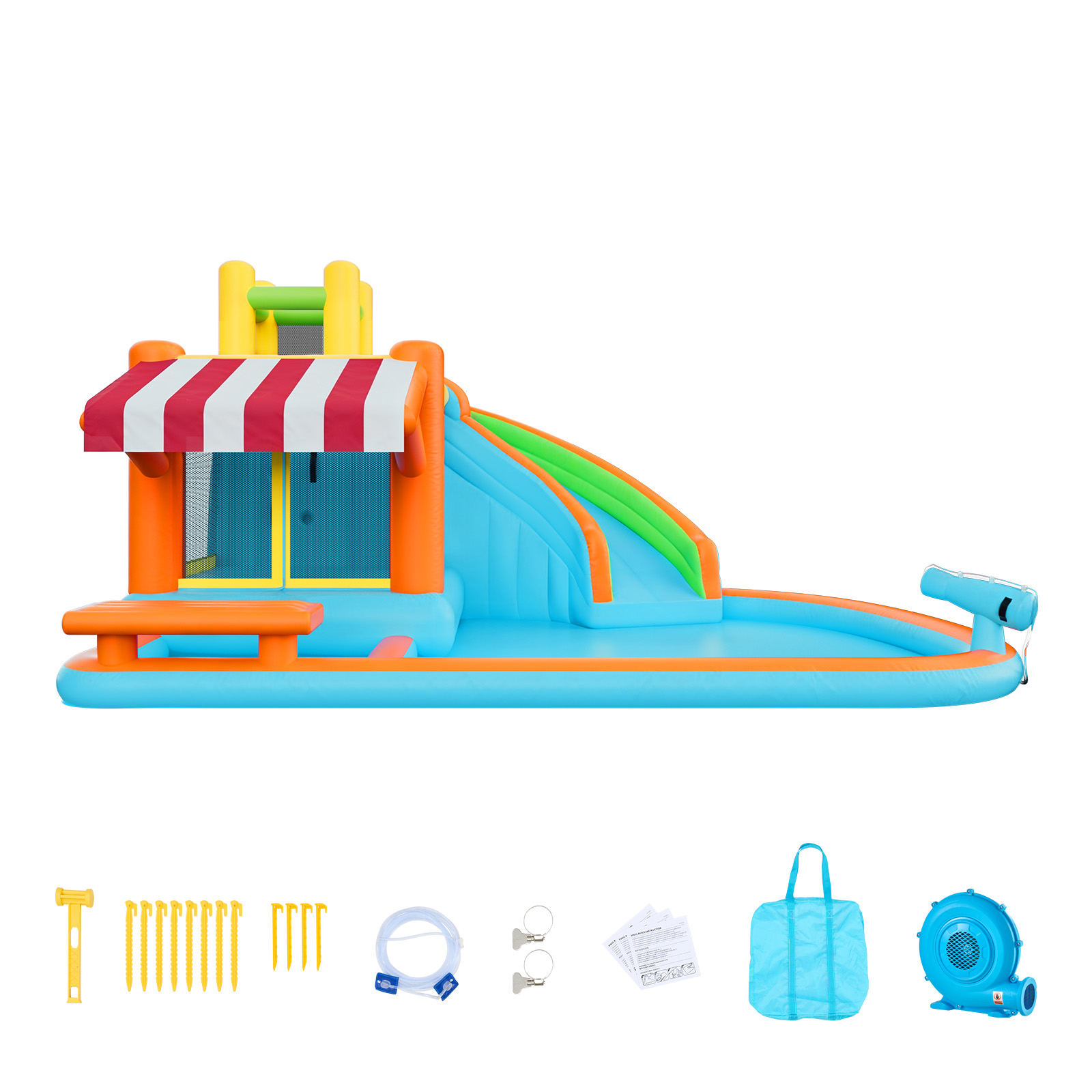 Mophorn Aufblasbare Wasserhüpfburg Für Den Außenbereich, Mit Wasserrutsche, Hüpfbereich, Hoher Rutsche, Planschbecken Und Spielstand, Geeignet Für 3–4 Kinder Im Alter Von 3 Bis 8 Jahren