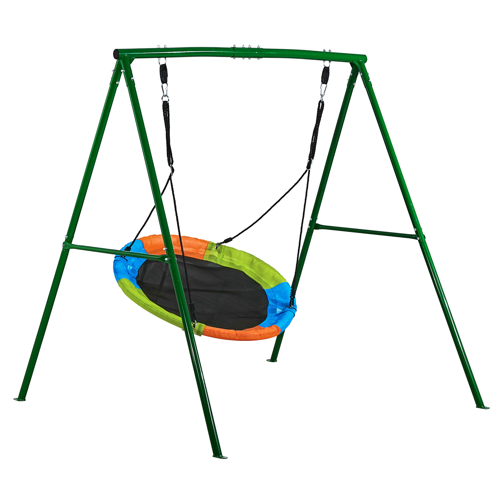 Mophorn Gartenschaukel Mit A-förmigem Metallrahmen, Großer Schaukelsitz (101,6 Cm), Belastbar Bis 199,6 Kg, Outdoor-schaukelset Mit Spiralförmigen Bodenankern, Farbenfrohe Tellerschaukel